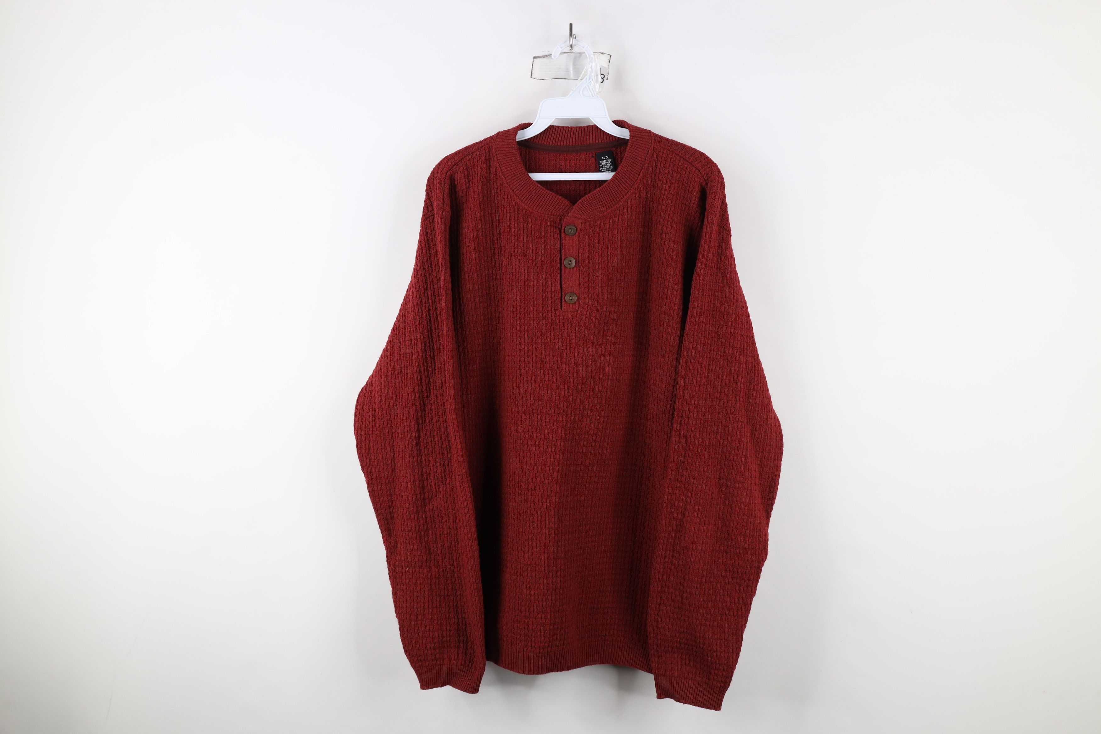 Vintage Vintage 90s Streetwear Blank Thermal Knit Henley Sweater Red Size US L / EU 52-54 / 3 - 1 Thumbnail