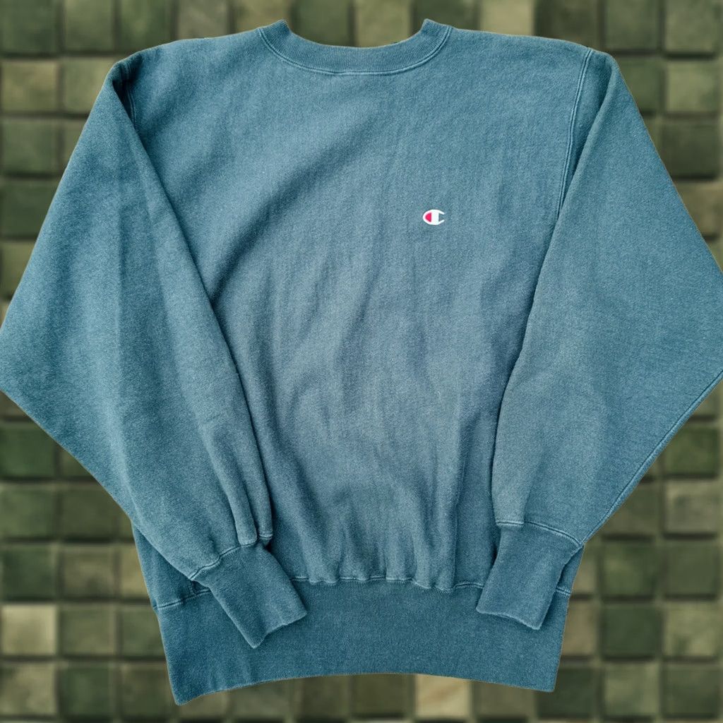 Champion VINTAGE Champion Reverse Weave Sweatshirt L USA Green Small Logo 90s Blank Size US L / EU 52-54 / 3 - 1 Thumbnail