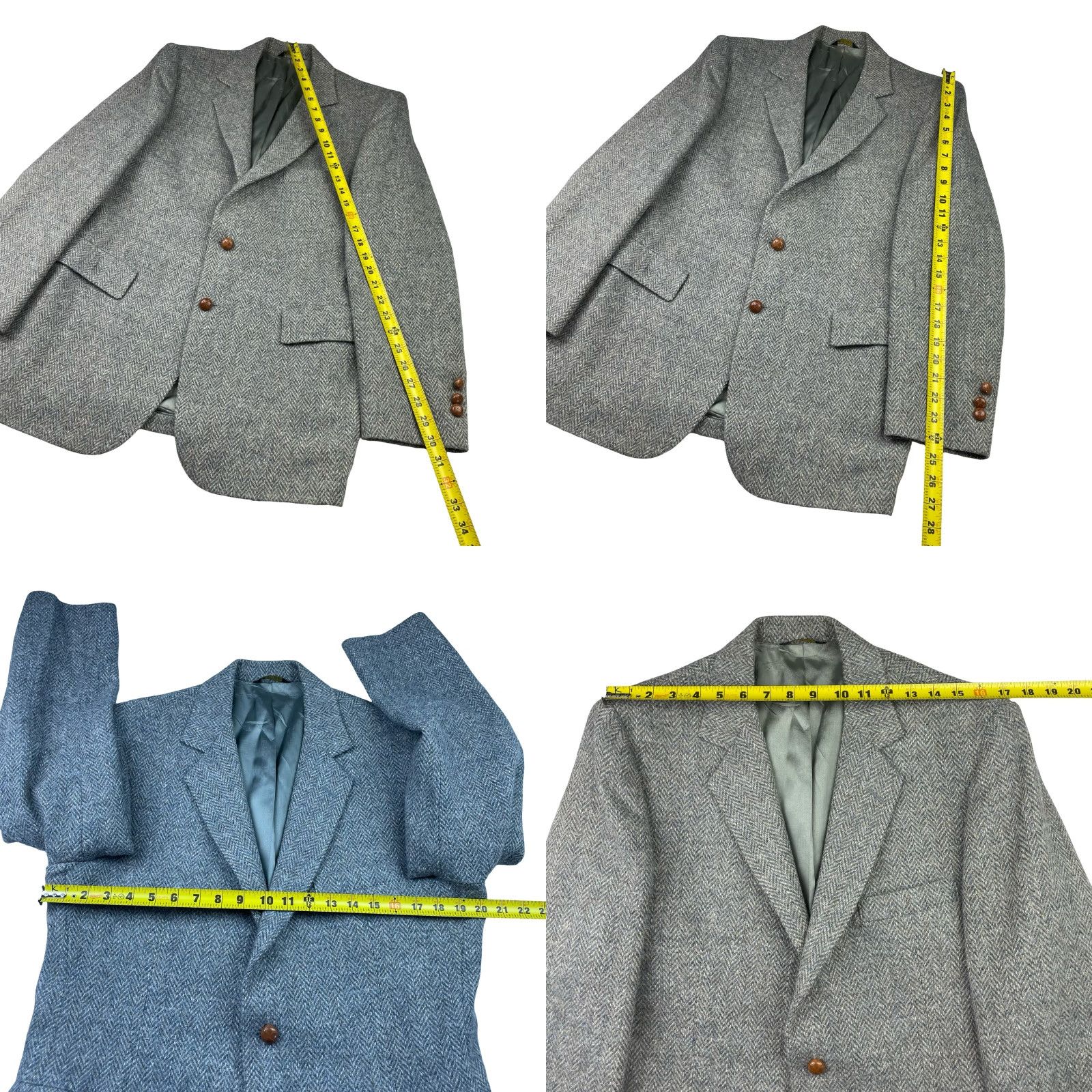 Vintage VINTAGE Nate Friedman Blazer Men 42R Tweed Wool Herringbone Gray Blue Beige 2-Button Notch Lapel Campaign/Business Casual Mens Size 42R - 8 Thumbnail