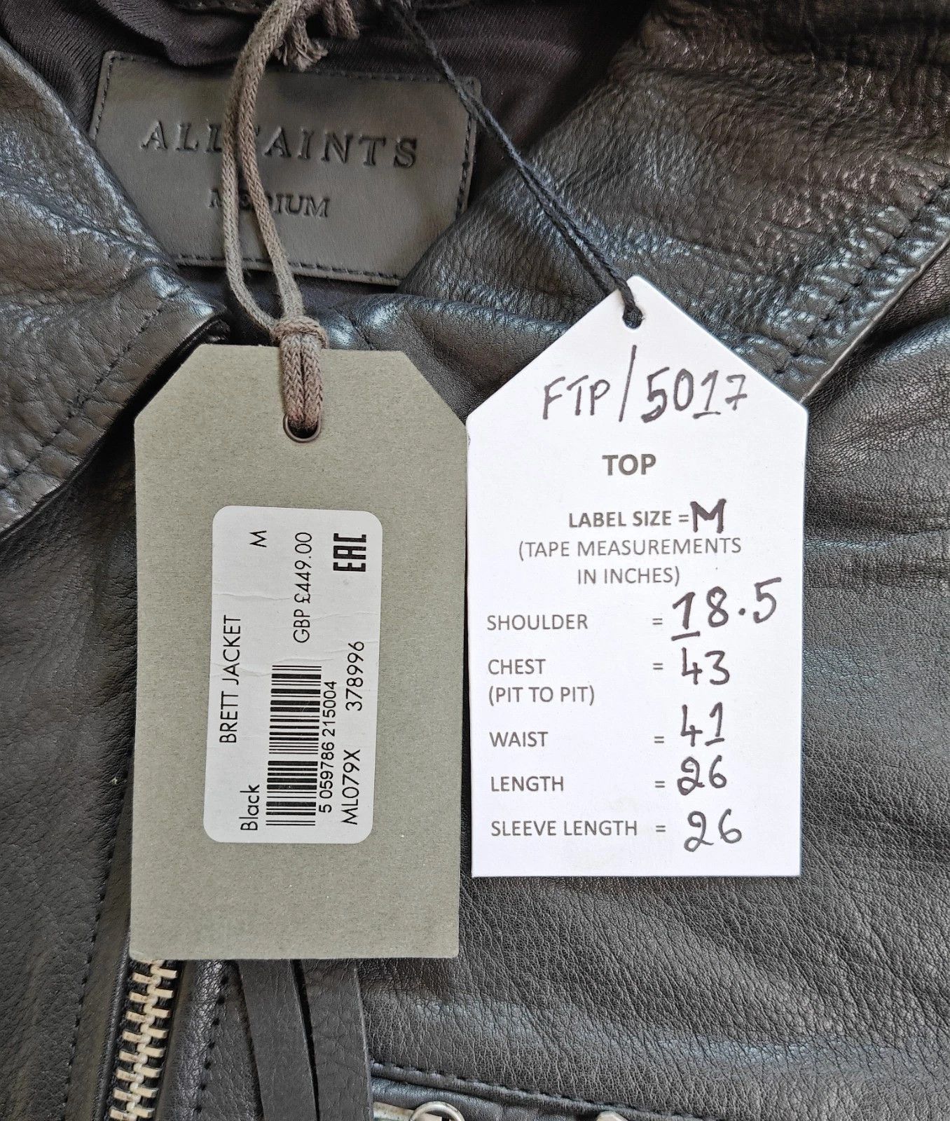 Allsaints ALLSAINTS Brett Men's Leather jacket FTP/5017 Size US M / EU 48-50 / 2 - 5 Thumbnail