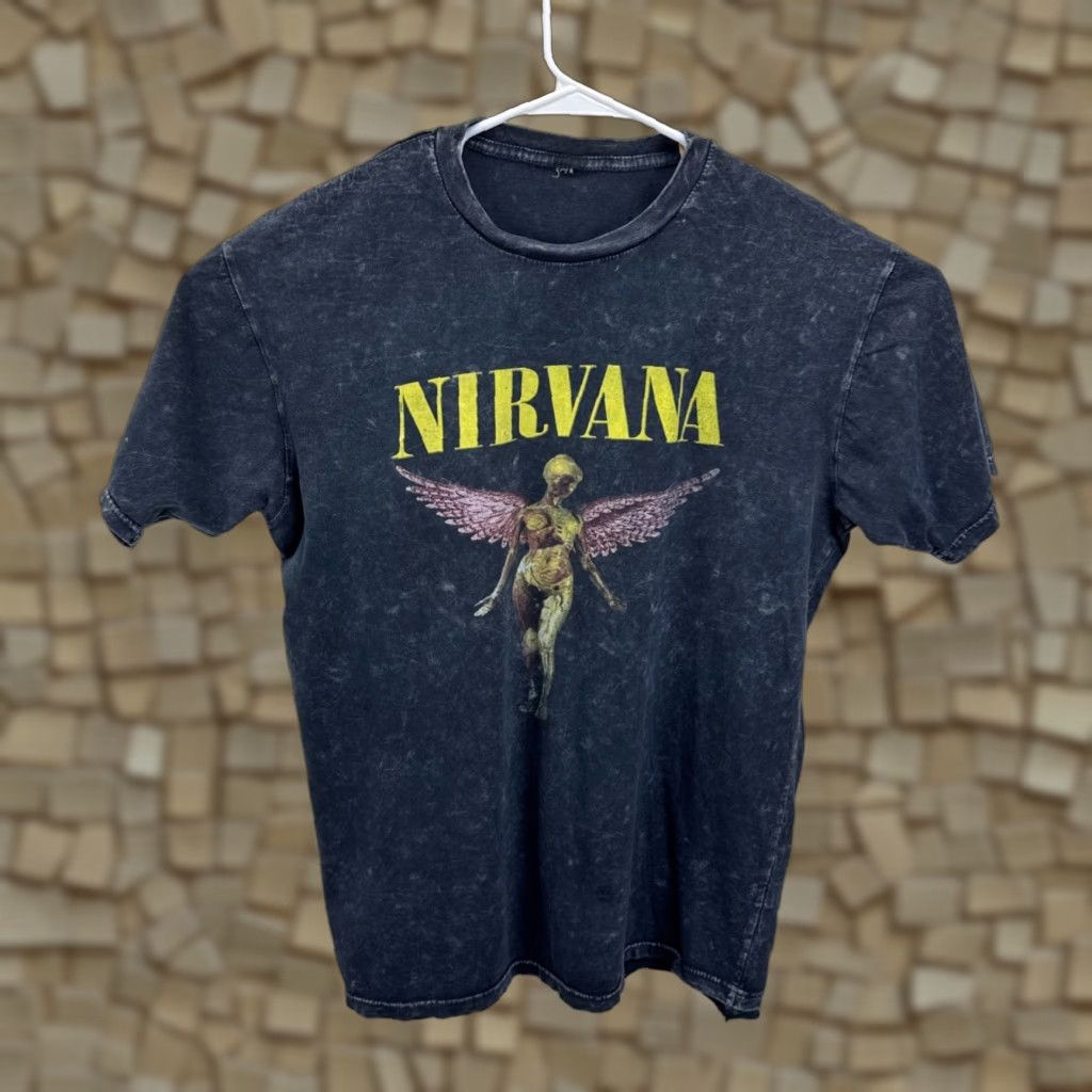 Vintage Vintage Nirvana T Shirt Black Large Acid Wash Faded In Utero Spellout Graphic Print Crew Neck Short Sleeve Logo Accent Men Size US L / EU 52-54 / 3 - 1 Thumbnail