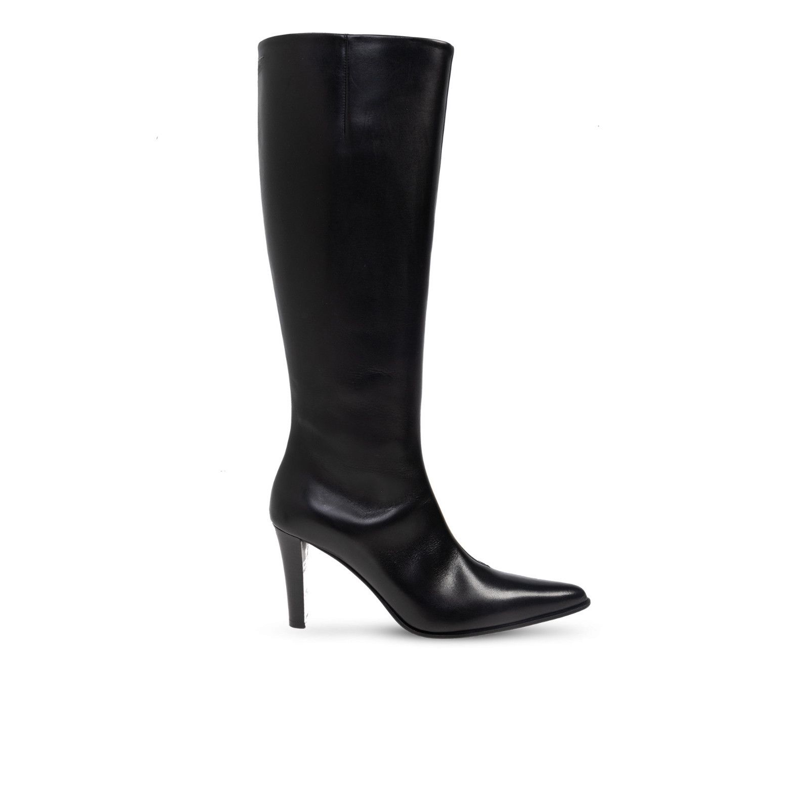 MAISON MARGIELA Knee High Black Leather 100mm Heel Boots New
