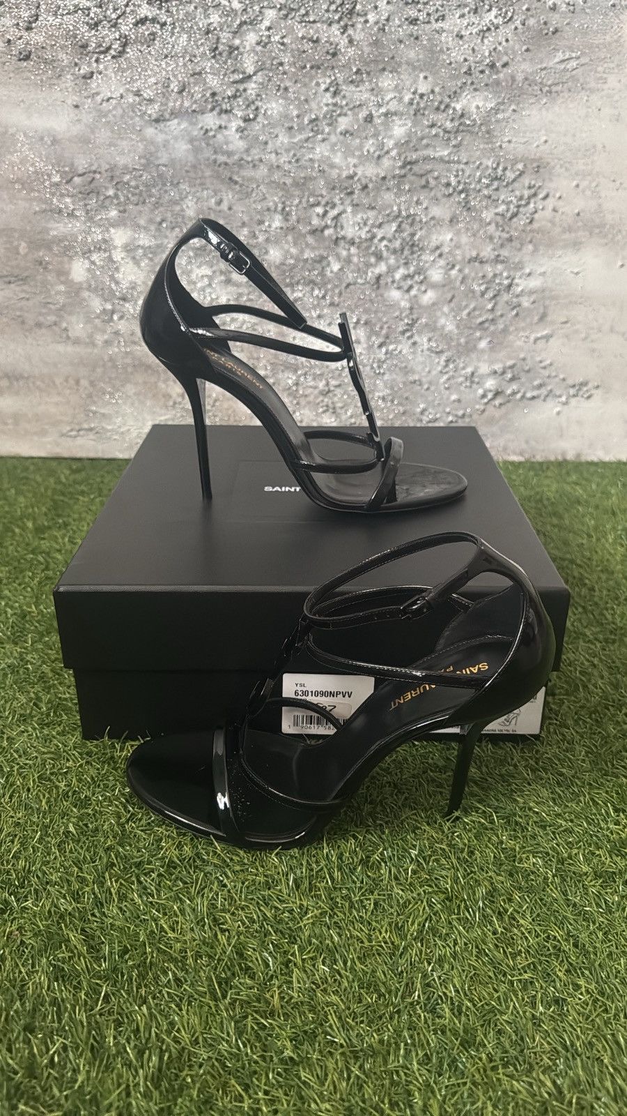 Saint Laurent Paris Saint Laurent Cassandra 100mm Sandals – All Black – Size 40 Size US 9 / IT 39 - 1 Thumbnail