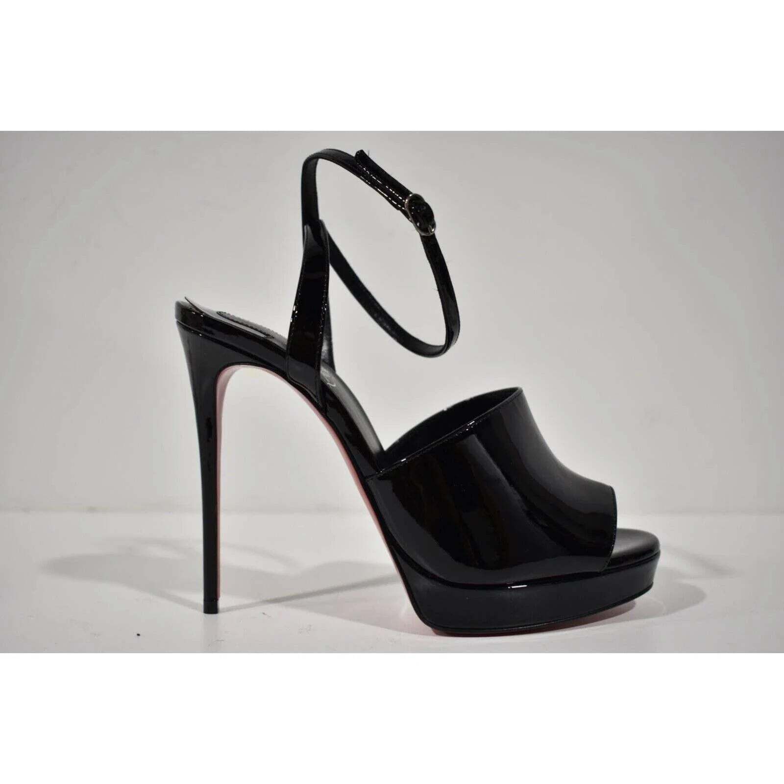 Christian Louboutin Miradona 120 Black Patent Ankle Strap Sandal Heel Pump 37 Size US 7 / IT 37 - 11 Thumbnail