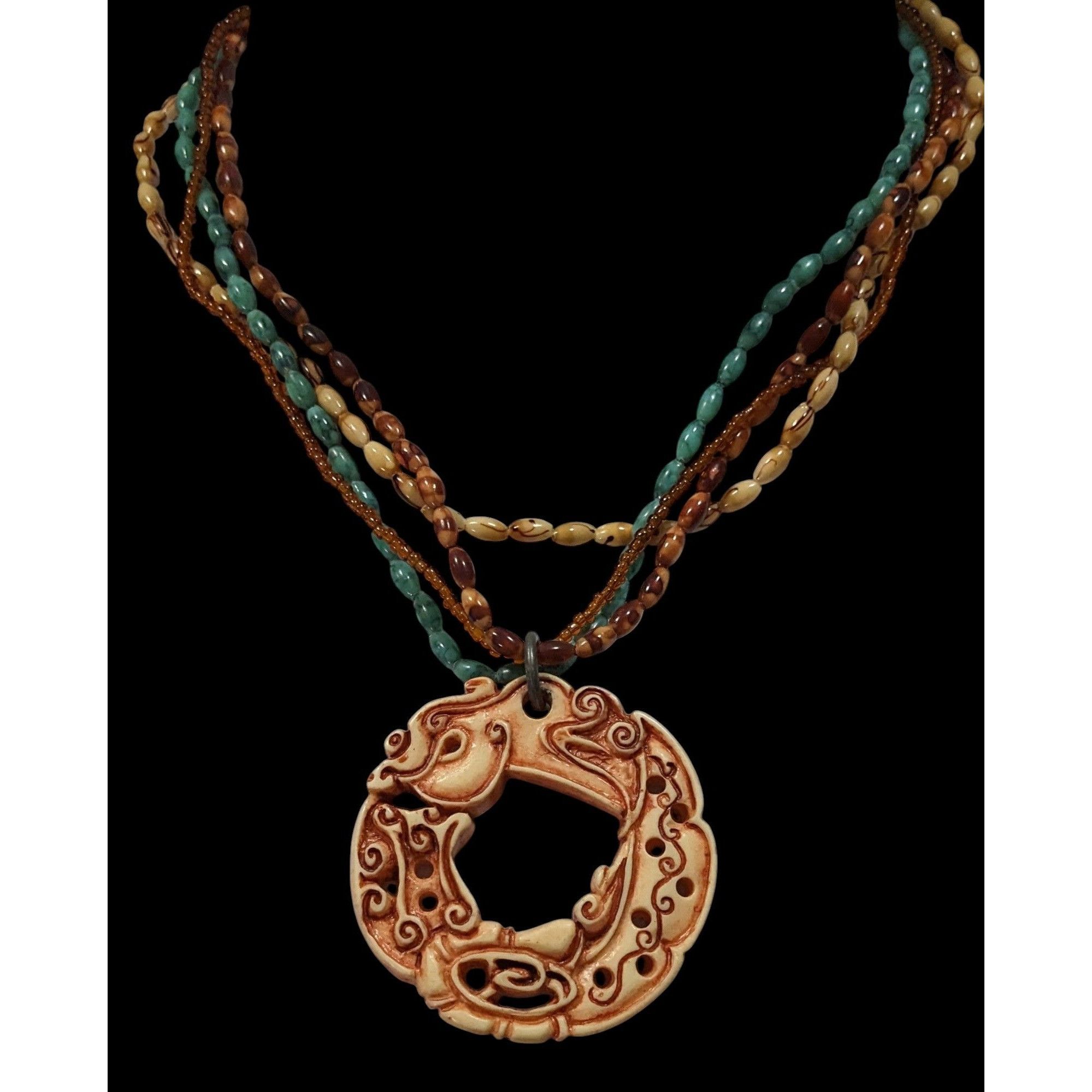 Other Vintage Tribal Style Brown And Blue Beaded Pendant Necklace Size ONE SIZE - 2 Thumbnail