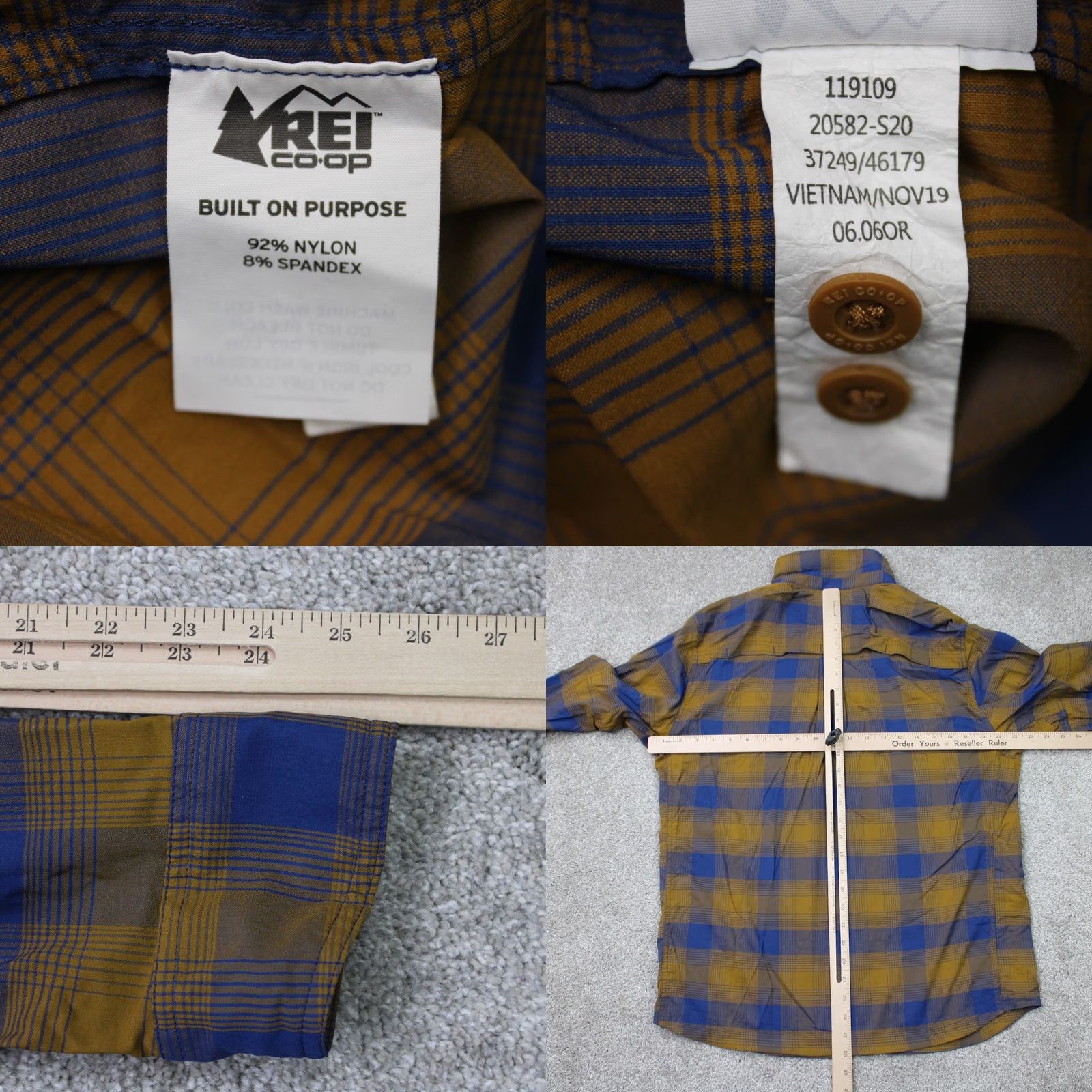 Vintage REI Co-op Shirt Men Medium Blue/Gold Plaid Roll Sleeve Nylon Stretch Long Sleeve Size US M / EU 48-50 / 2 - 8 Thumbnail
