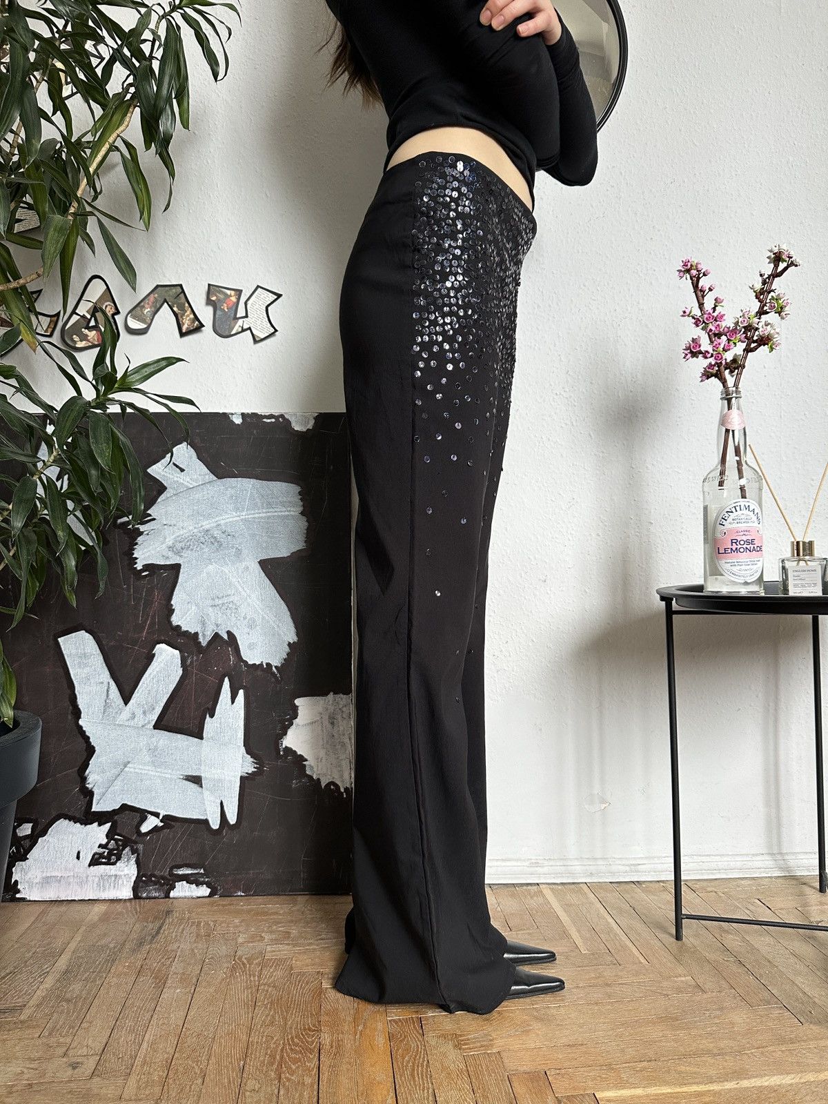 Japanese Brand × Vintage Flared Black Bootcut Sequins Y2K Pants Size 30" / US 8 / IT 44 - 8 Thumbnail