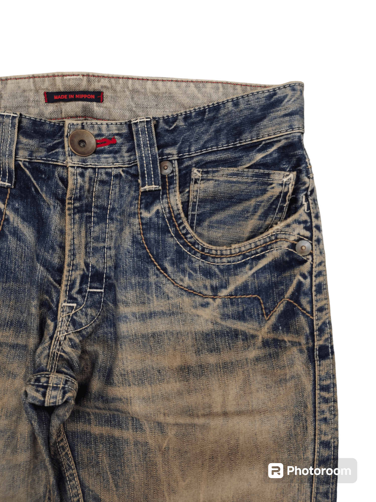 If Six Was Nine 1990s Blue Way Japan Clawmark Distress Faded Denim Jeans Size US 33 - 3 Thumbnail