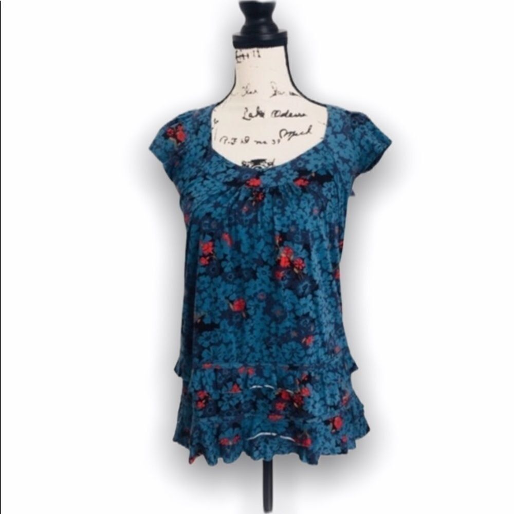 Marc by Marc Jacobs Marc by Marc Jacobs Blue Floral Ruffle Tiered Blouse Short S Size XS / US 0-2 / IT 36-38 - 2 Thumbnail