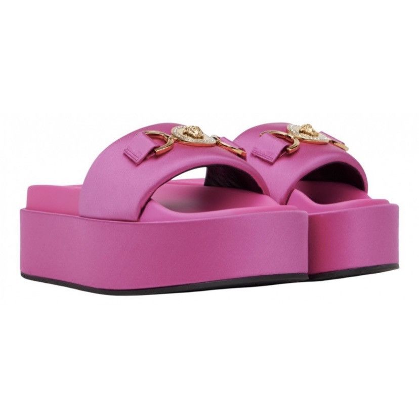 image of Versace Medusa Crystal Coin Platform Slides Sandals in Pink, Women's (Size 8)