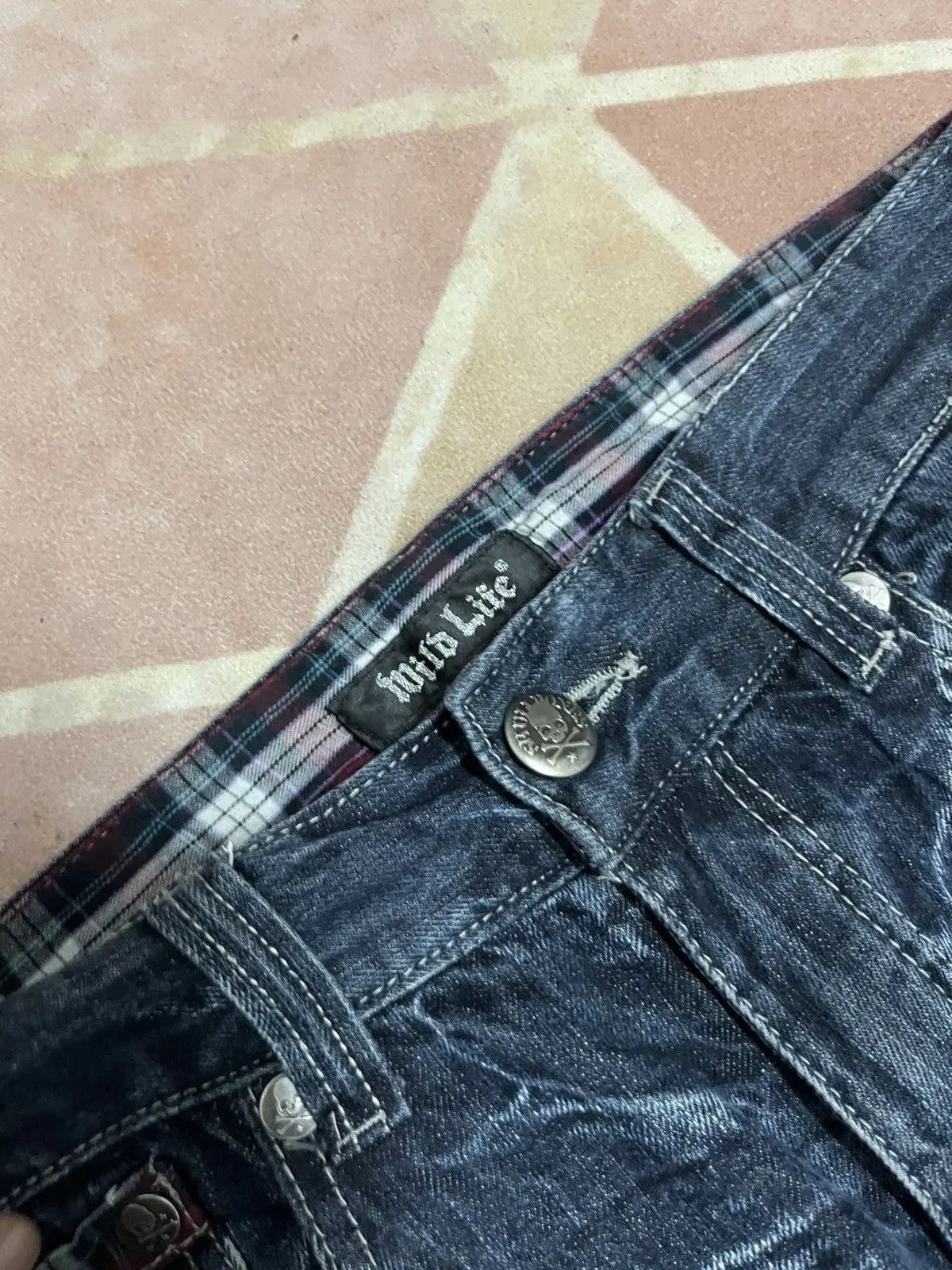 Japanese Brand Skullbones Japanese Brand Crazy Faded Jeans Size US 31 - 8 Thumbnail