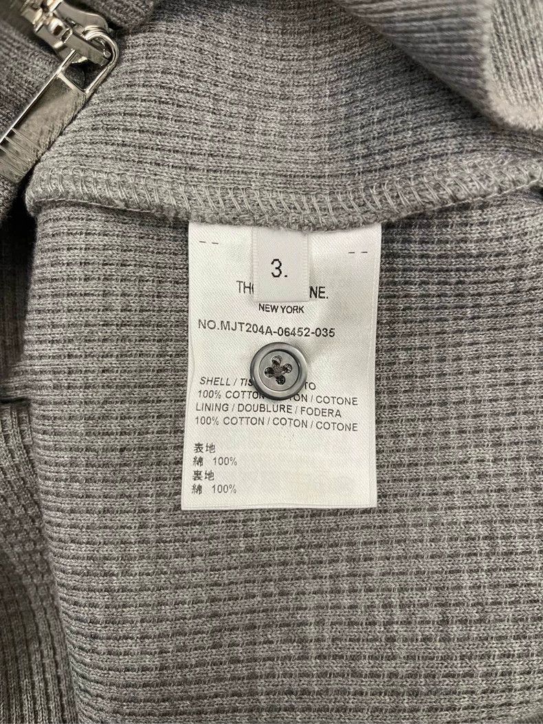 Thom Browne Thom browne Gray classic four-striped waffe zipper jacket 2 Size US L / EU 52-54 / 3 - 6 Thumbnail