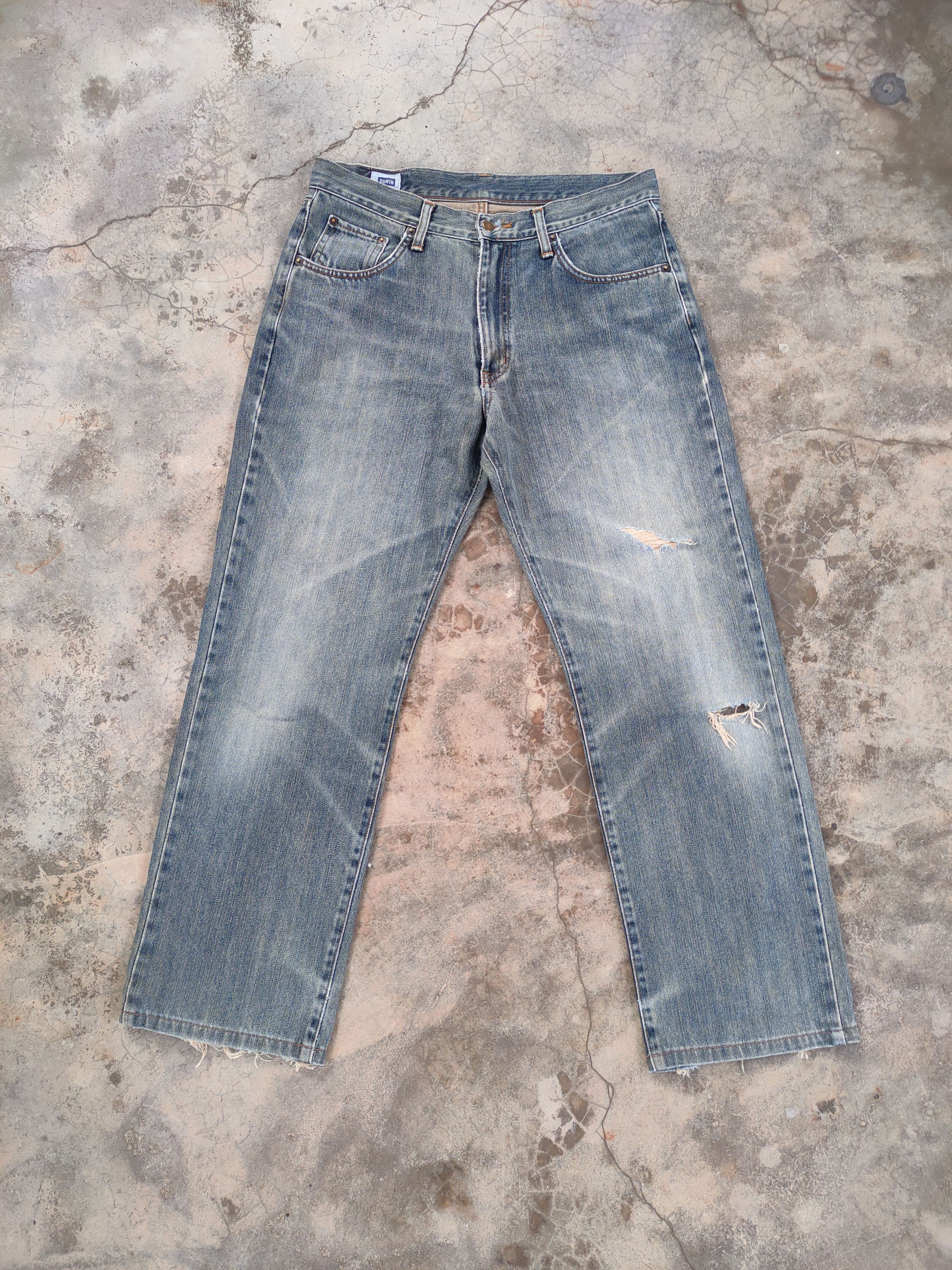 Edwin × Jean VINTAGE EDWIN 404 RUSTY FADED DISTRESSED DENIM JEAN PANTS Size US 33 - 1 Thumbnail