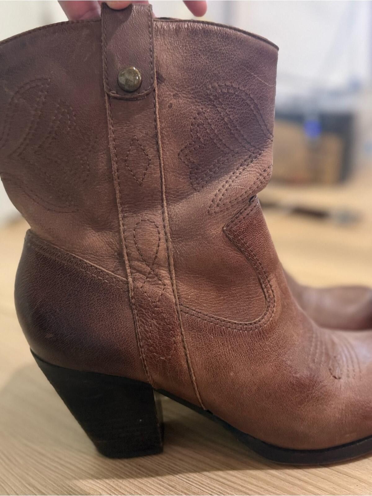 Other Gianni Bini Brown Leather Western Ankle Boots Size US 9.5 / IT 39.5 - 2 Thumbnail