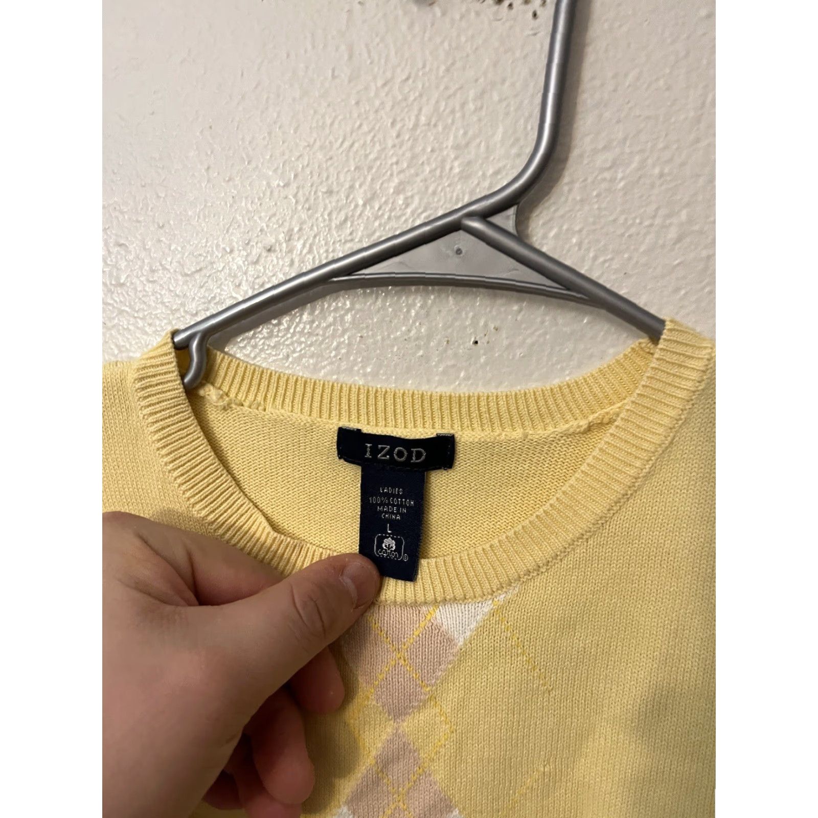 Izod Izod Sweater Men's Large Yellow 100% Cotton Argyle Crew Neck Pullover Excellent Size US L / EU 52-54 / 3 - 2 Thumbnail