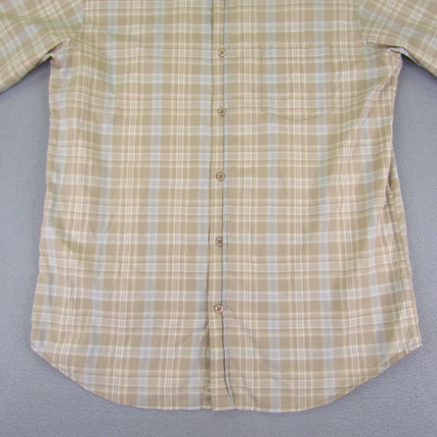 Anchor Blue Anchor Blue Shirt Mens XL Beige Plaid Button-Up Casual Grunge Classic 90s Style Pocket Collared Cotton Polyester Workwear Short Sleeve Mens Size US XL / EU 56 / 4 - 4 Thumbnail