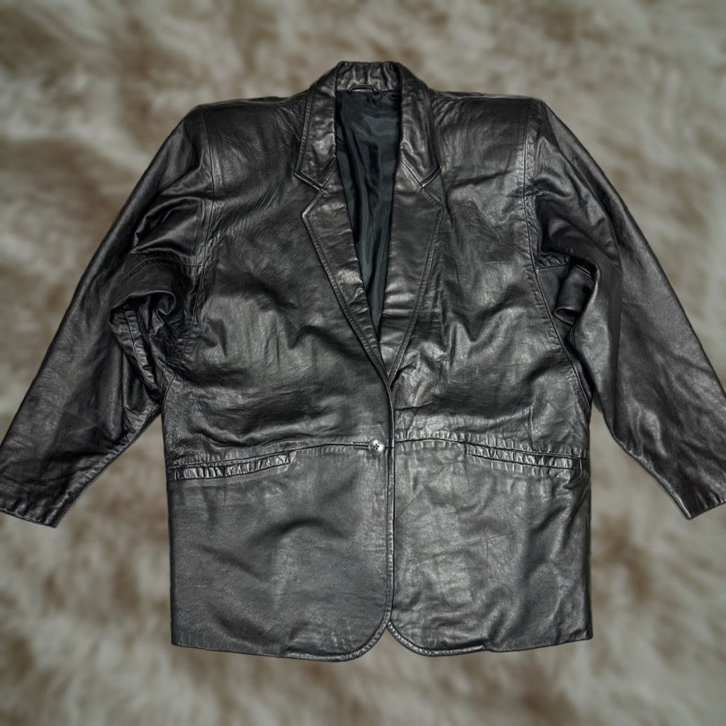 Vintage Womens Black Leather Jacket L Blazer Jacket Womens Leather Blazer L Black Shirt/Hoodie? Size L / US 10 / IT 46 - 1 Thumbnail