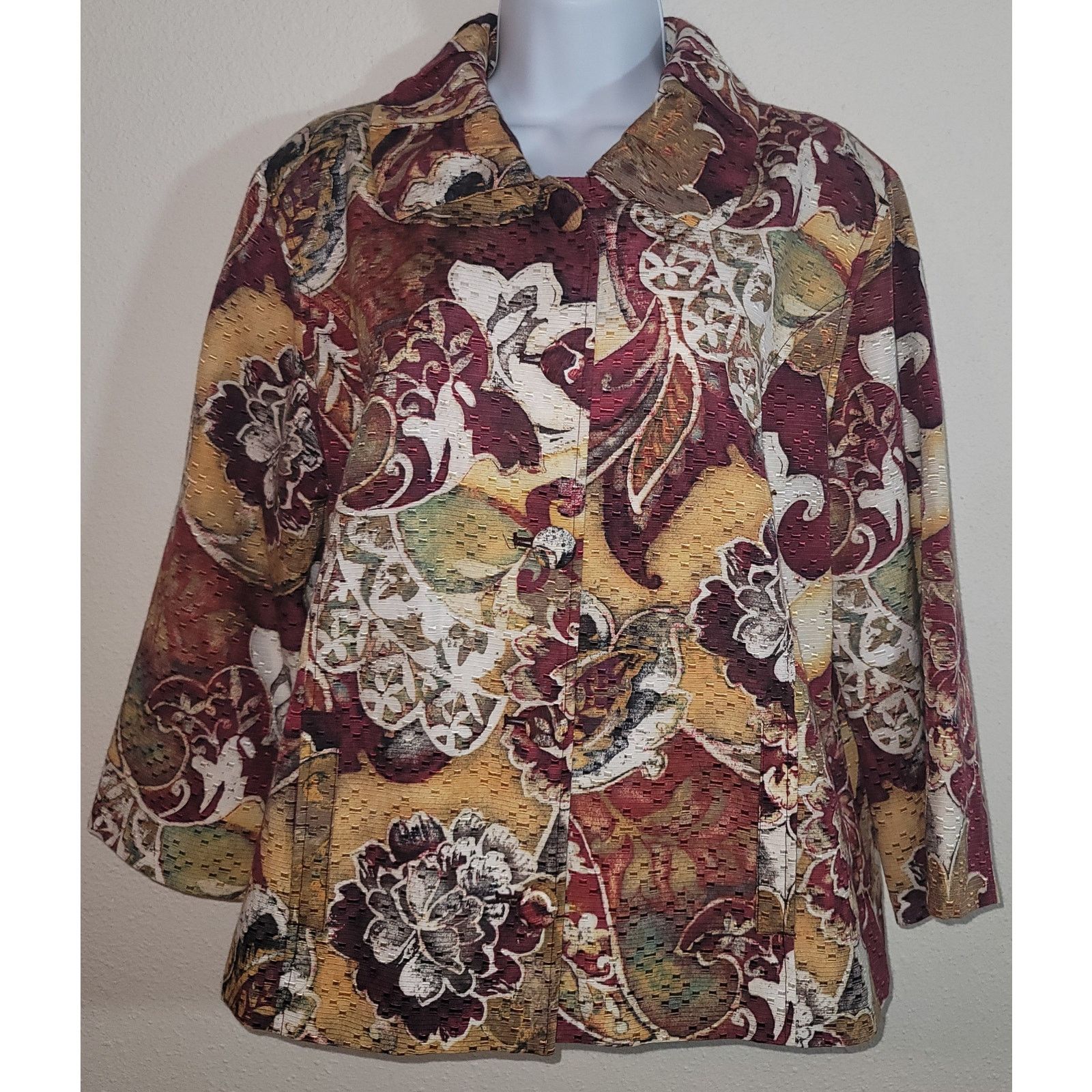 Chicos Chico's Yellow Brown Floral Button Women's Blazer 2 M 12/14 Size M / US 6-8 / IT 42-44 - 1 Thumbnail