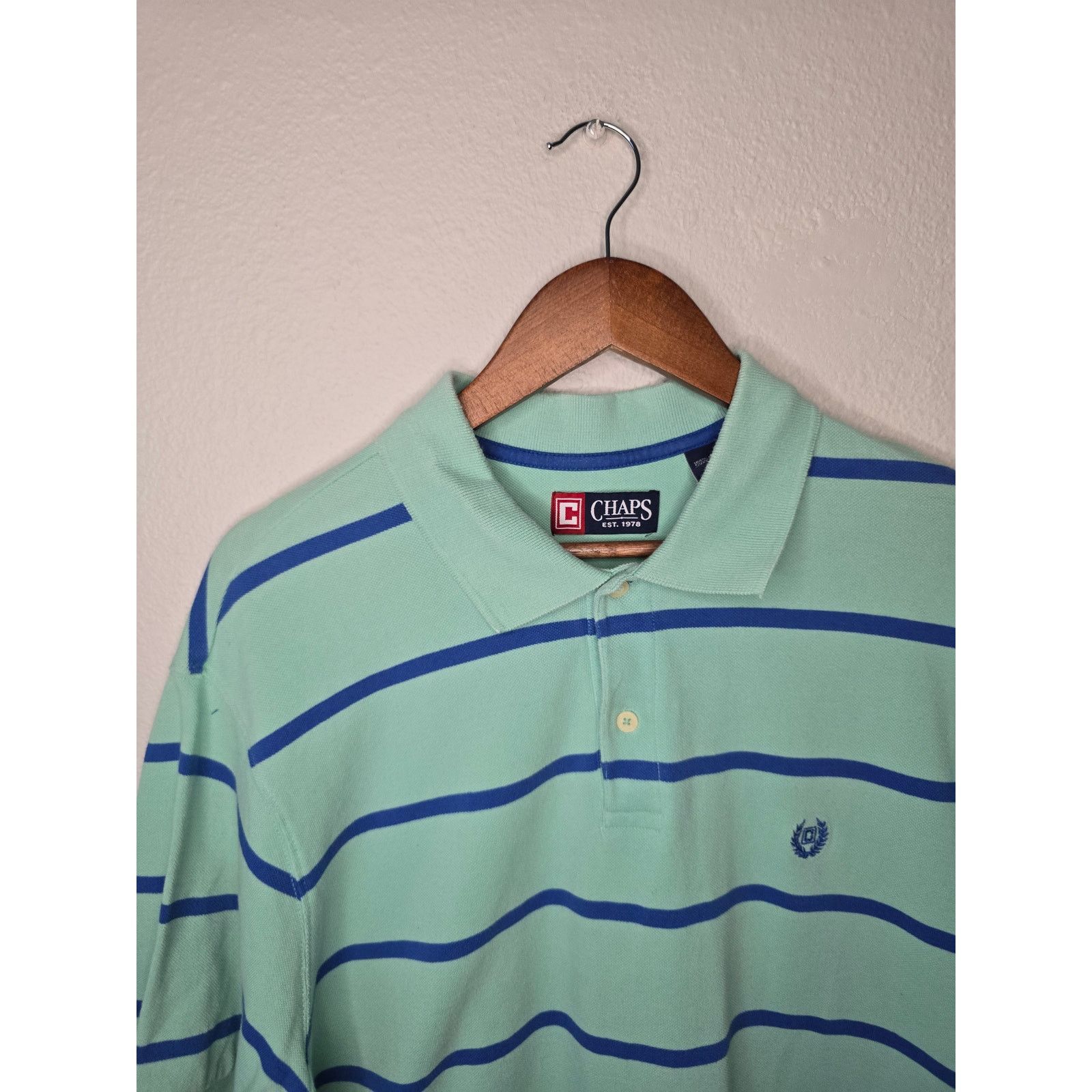 Chaps Chaps Polo Blue Striped Shirt Mens Teal Collared XL Size US XL / EU 56 / 4 - 5 Thumbnail