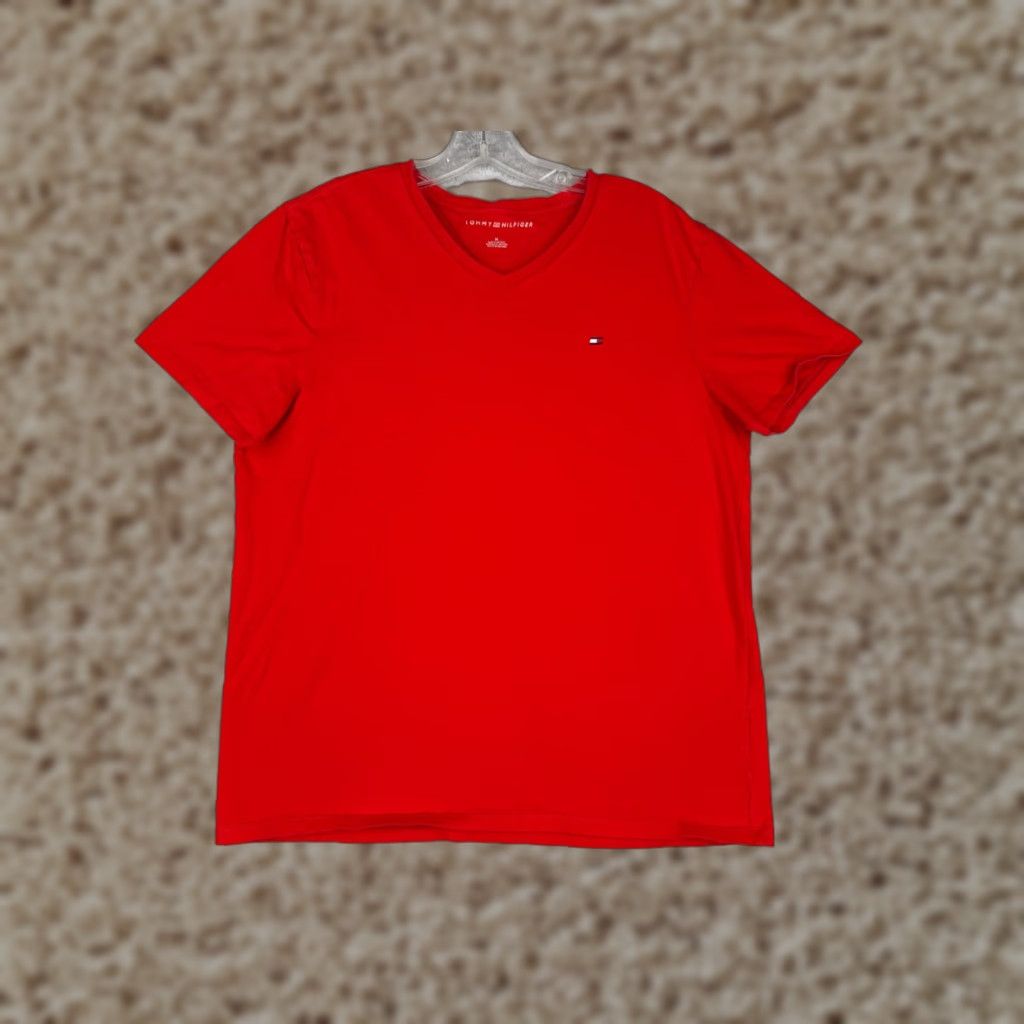 Tommy Hilfiger Tommy Hilfiger Shirt Adult Medium Red V-Neck 100% Cotton Short Sleeve Logo Size M / US 6-8 / IT 42-44 - 1 Thumbnail