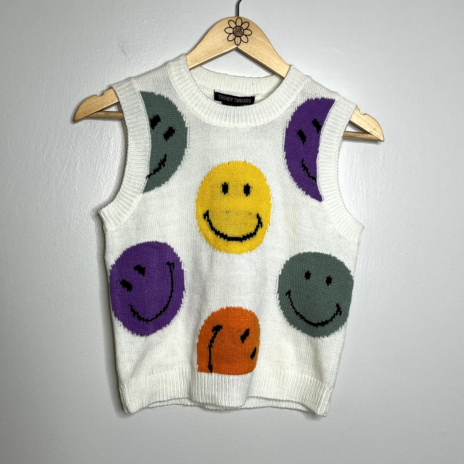 Other Smiley Design Jacquard Knit Sweater Vest Top Size M / US 6-8 / IT 42-44 - 4 Thumbnail