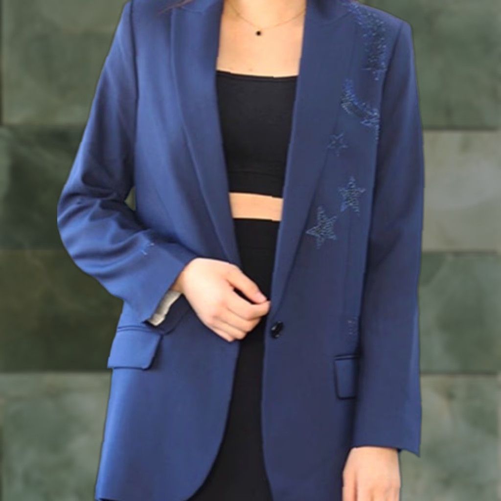 Zadig & Voltaire ZADIG & VOLTAIRE Viva Bis Strass Stars Blazer Women 36 Blue Size XS / US 0-2 / IT 36-38 - 1 Thumbnail
