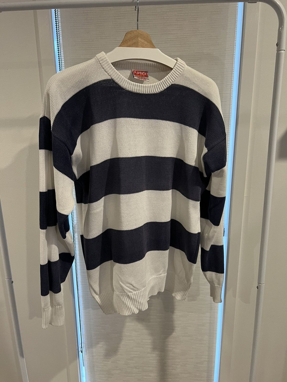 Vintage Play-back White and Navy knitted sweater Size US L / EU 52-54 / 3 - 1 Thumbnail