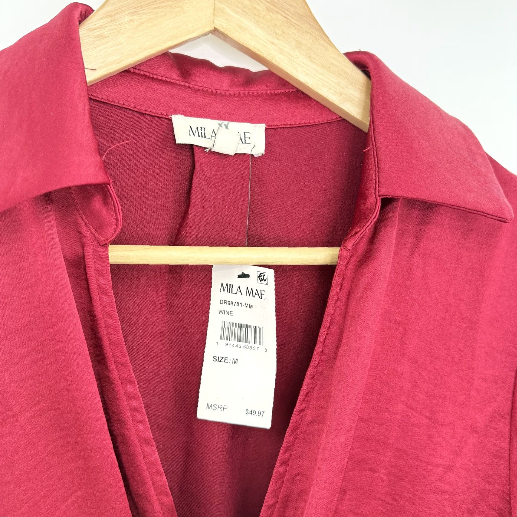 Vintage Mila Mae Dress Shirt Dress Wine Red Long Sleeve Maxi Knot Front Sz M Adults Womens Size M / US 6-8 / IT 42-44 - 4 Thumbnail