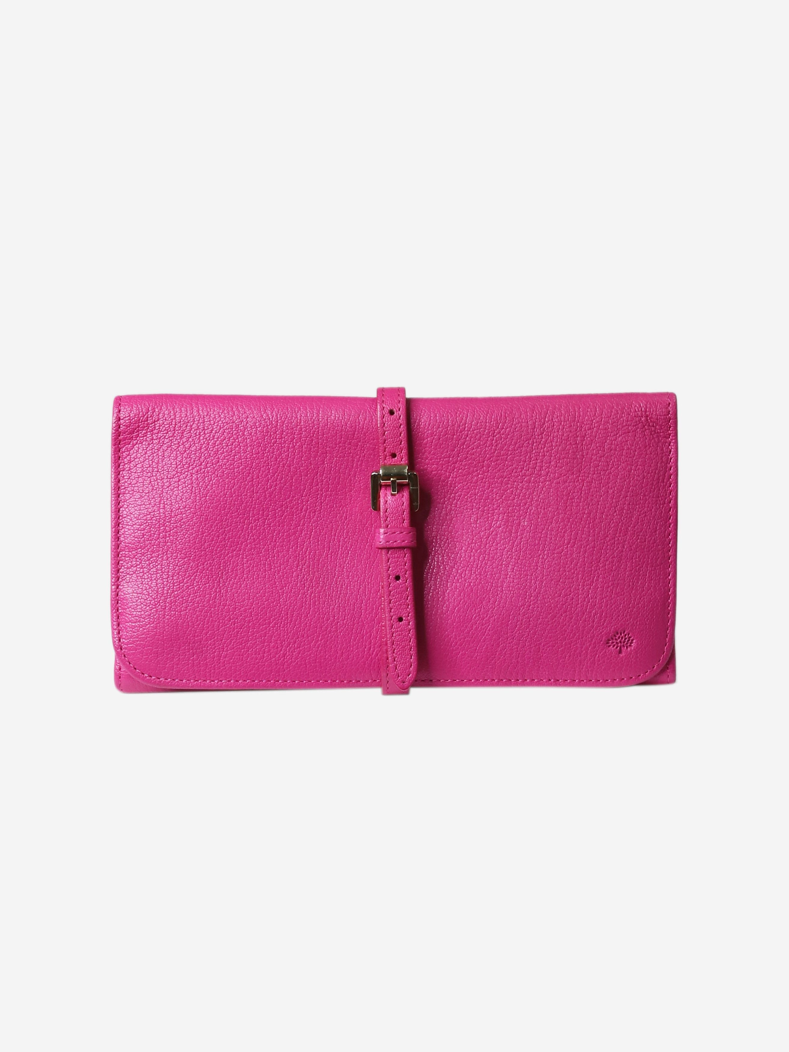 Pink jewellery pouch with buckled closure
