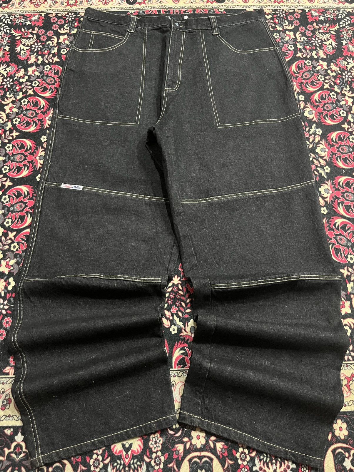 JNCO ⚡️Baggy⚡️Vintage Raw Blue Company Dark Washed Graffiti Jeans Size US 42 / EU 58 - 2 Thumbnail