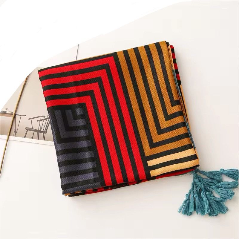 Japanese Brand × Vintage Striped Line Tassel Viscose Scarf Size ONE SIZE - 2 Thumbnail