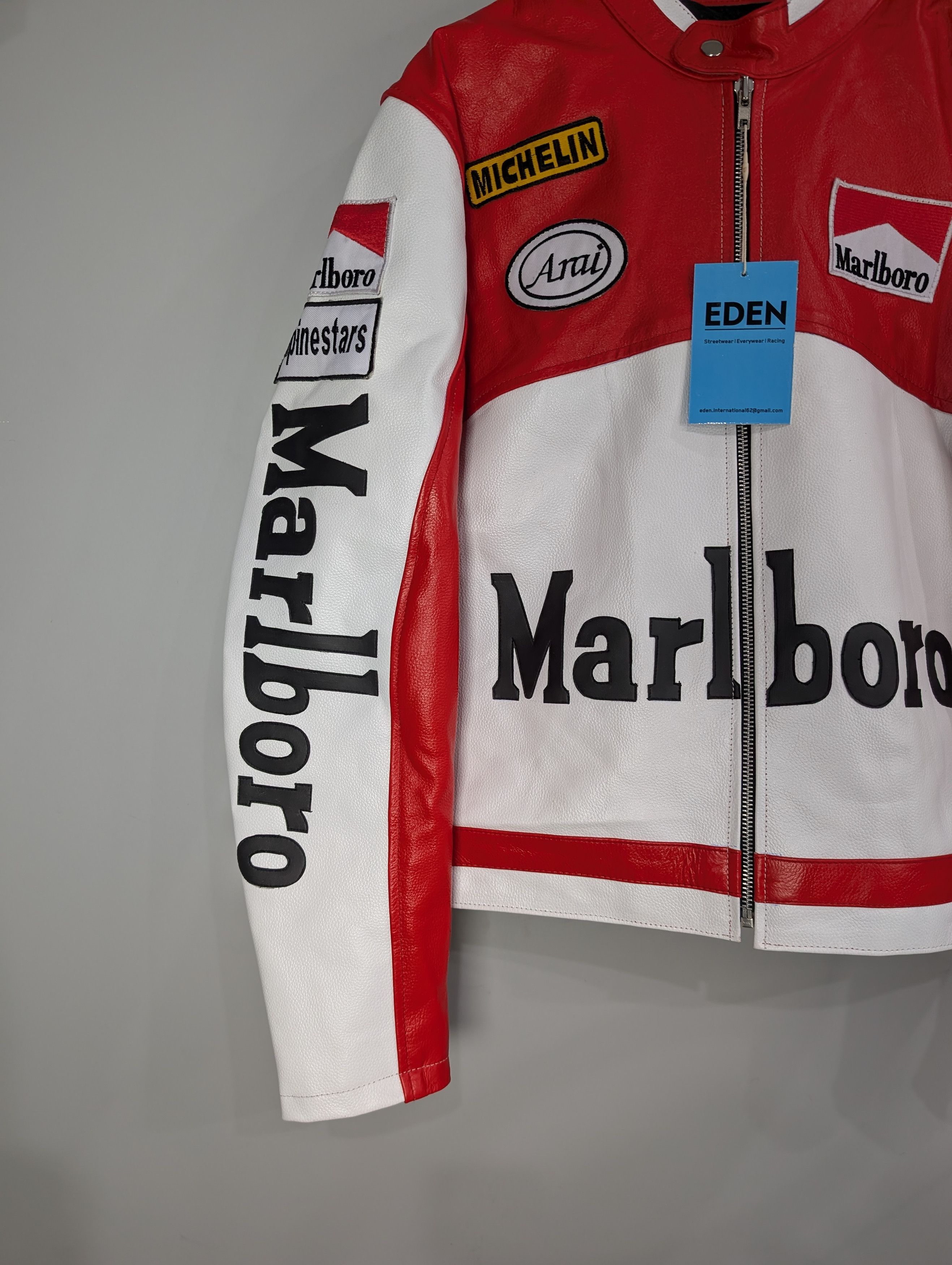 Vintage 🔥Marlboro🔥 Vintage 70s Racing Leather Jacket Rare Size L / US 10 / IT 46 - 3 Thumbnail