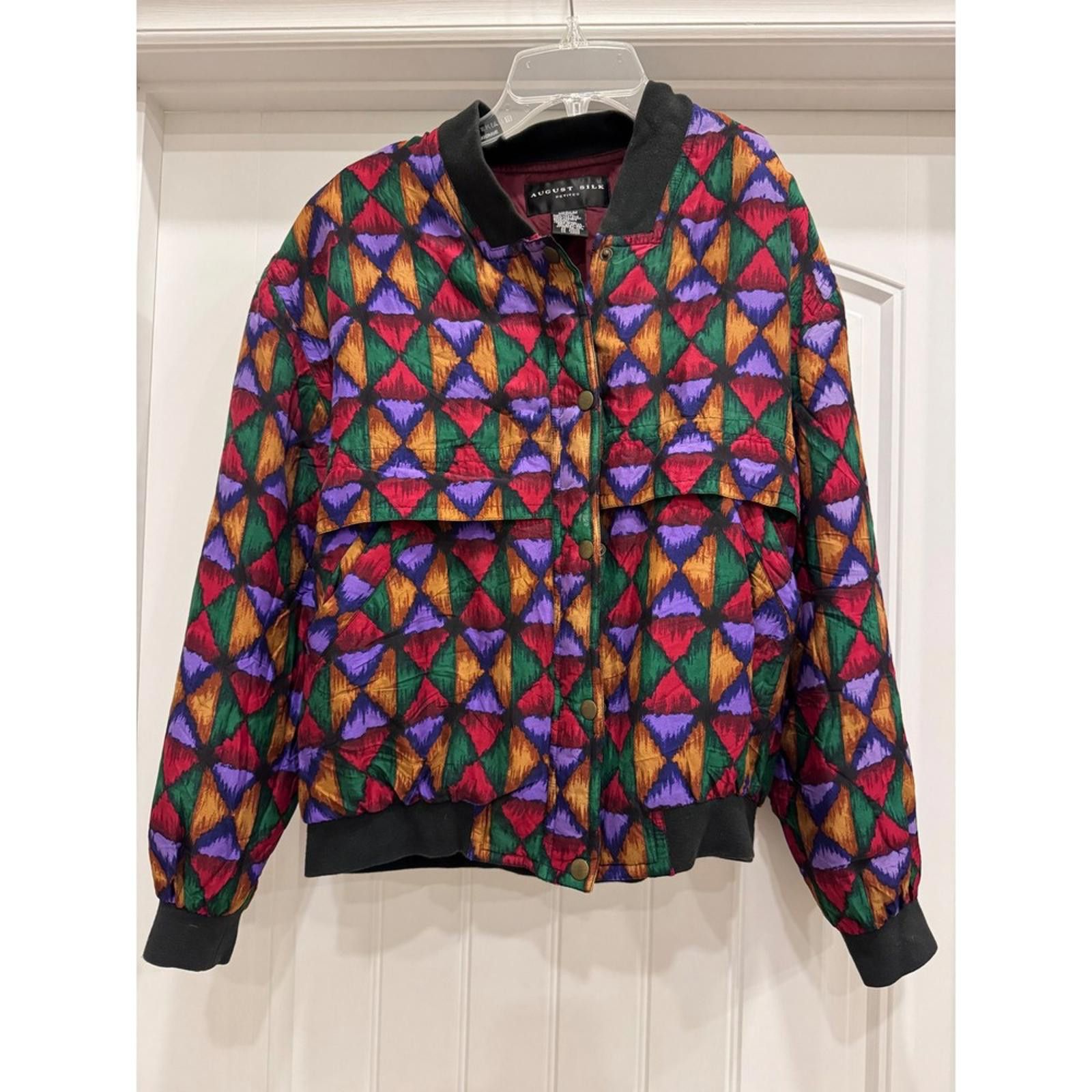 Other August Silk Vintage PS Geometric Print Silk Bomber Jacket Size S / US 4 / IT 40 - 1 Thumbnail