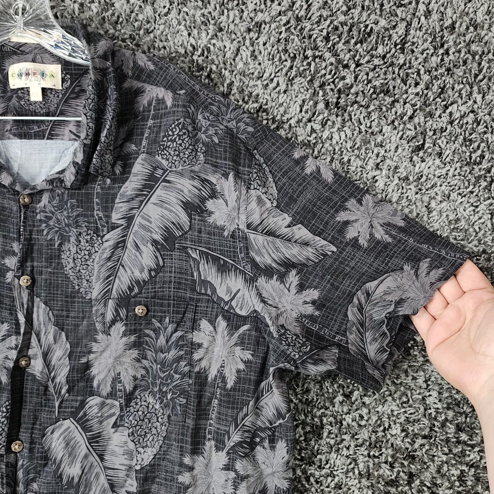 Vintage Campia Moda Mens Gray Floral Short Sleeve Hawaiian Button-Up 2XL Men Shirts Mens 2XL Gray Floral Hawaiian Campia Moda Button-Up Shirt Size US 39 - 3 Thumbnail