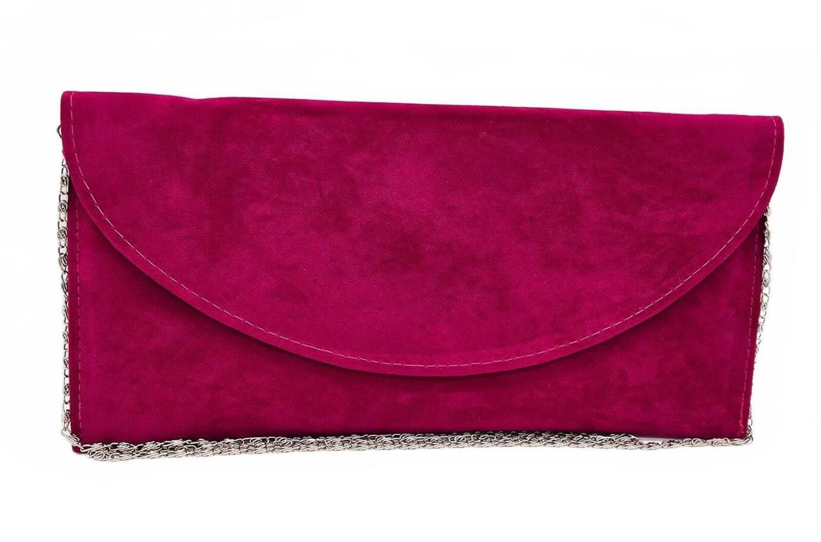 The Unbranded Brand Elegant Burgundy Suede Clutch Bag with Silver Chain Size ONE SIZE - 4 Thumbnail