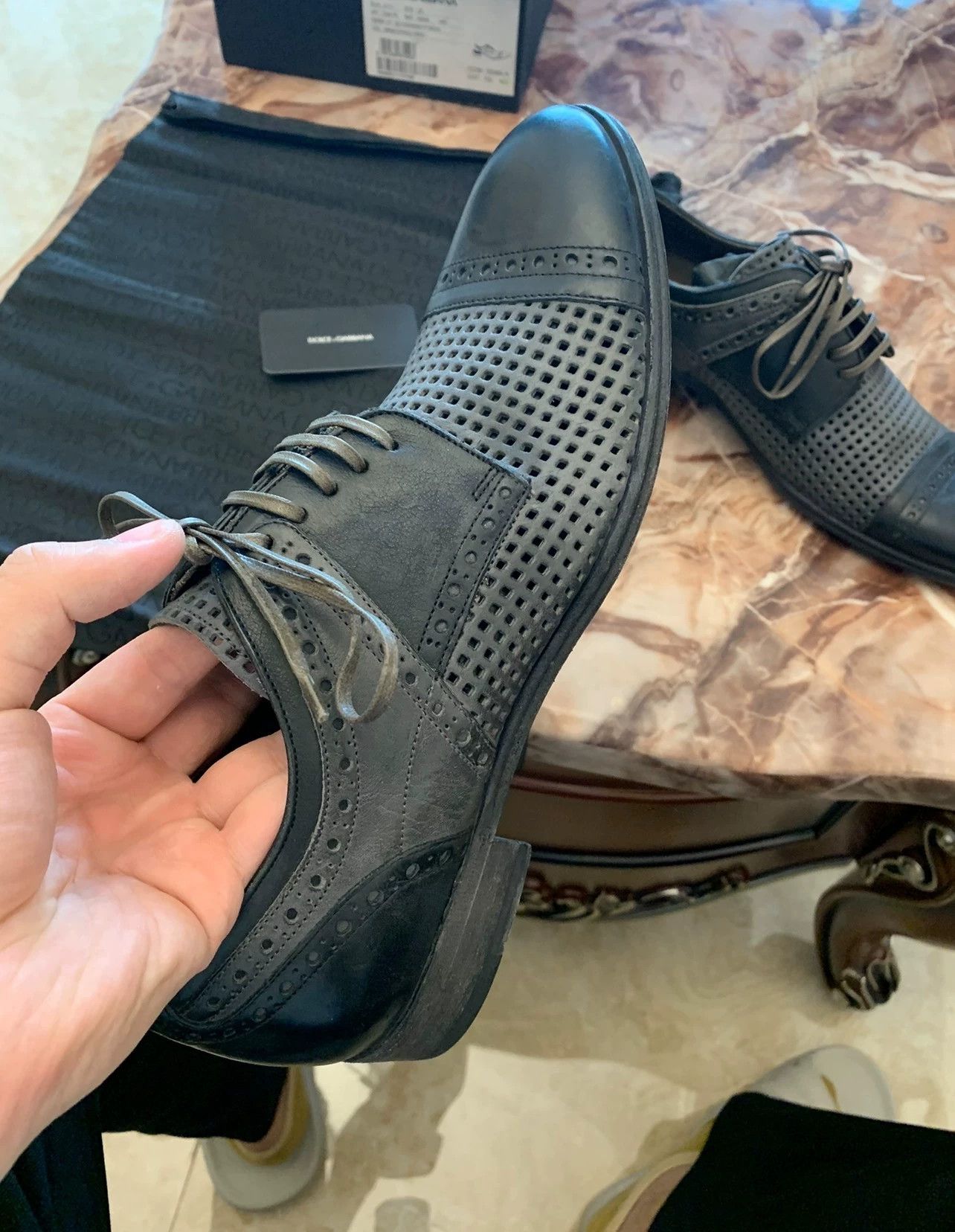 Dolce & Gabbana DG Men US 6 Calfskin Perforated Leather Sole Business Shoes Size US 6 / EU 39 - 3 Thumbnail