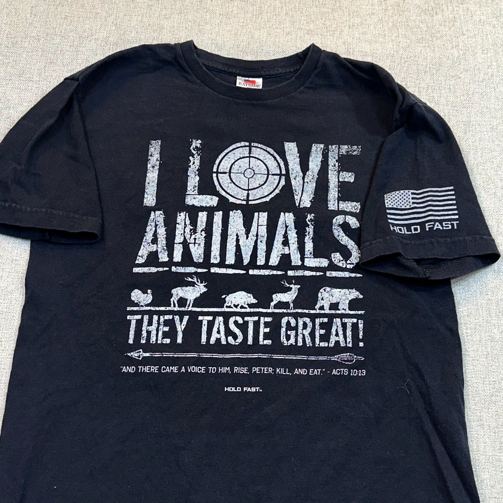 Vintage Hold Fast Men T-Shirt Shirt M Black Biblic al Political Carnivore Funny Humor Logo Graphic Print USA Made Animals Taste Great Size US M / EU 48-50 / 2 - 6 Thumbnail
