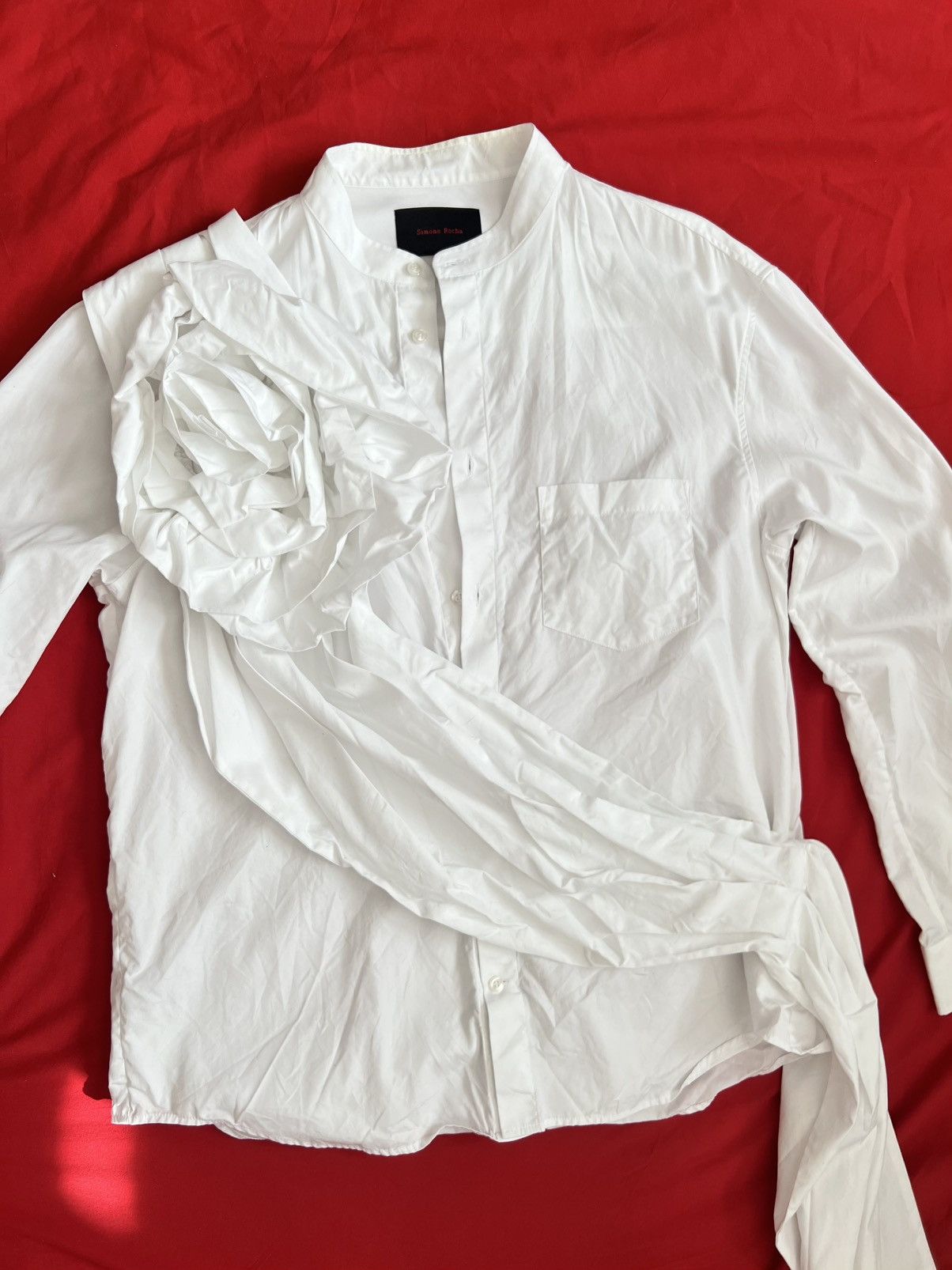Simone Rocha Simone Rocha White Floral Draped Shirt – Runway Size US L / EU 52-54 / 3 - 2 Thumbnail