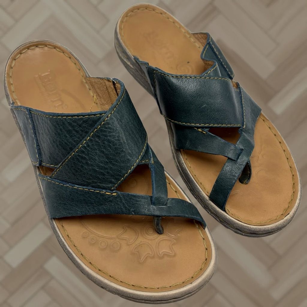 Born Born Sorja Sport Womens 9 Green Leather Slide Toe Loop Cross Strap Sandals Slip Shoes Size US 9 / IT 39 - 1 Thumbnail