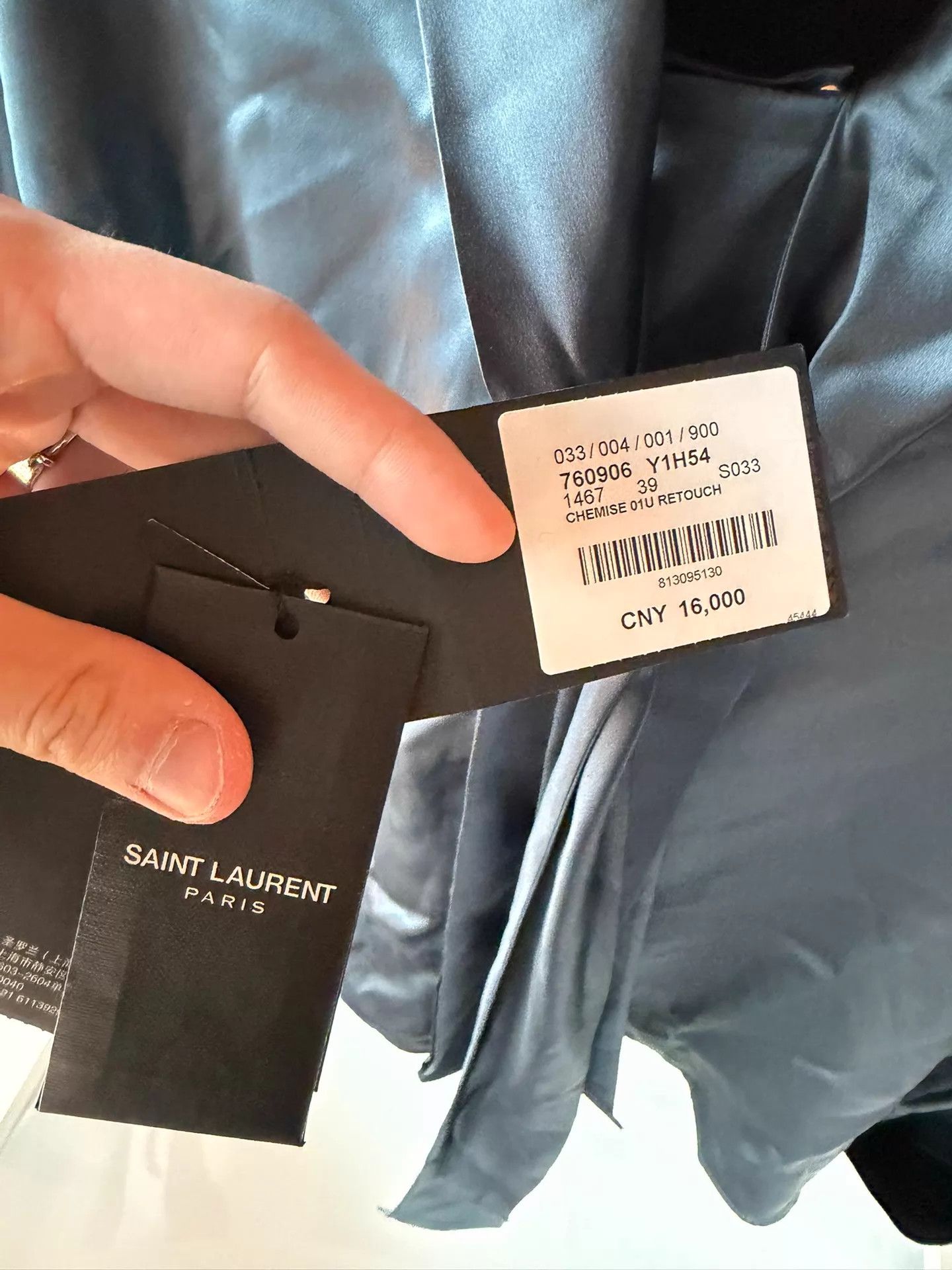 Saint Laurent Paris SLP 23FW Silk Satin Navy Scarf Shirt 39 Runway Size US M / EU 48-50 / 2 - 6 Thumbnail