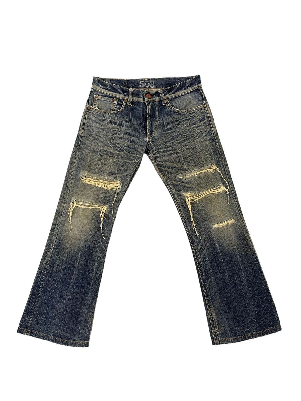Edwin Flare Jeans Edwin Japan Faded Distress Boot Cut 8🟦0 Size US 35 - 2 Thumbnail