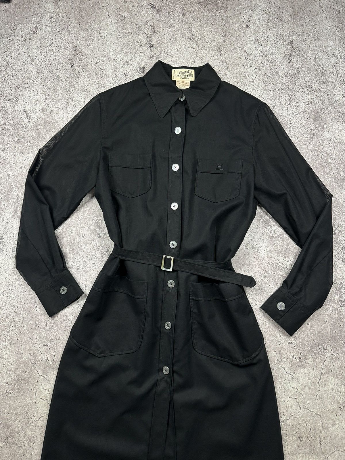 Hermes Vintage Hermès Paris Black Cotton Shirt Dress Belted Size M / US 6-8 / IT 42-44 - 3 Thumbnail
