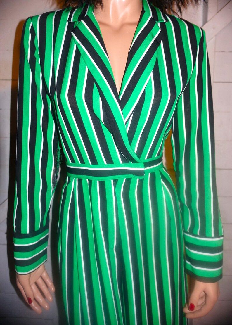 Other Hello Miss Green Black Striped Jumpsuit M Size 30" / US 8 / IT 44 - 2 Thumbnail