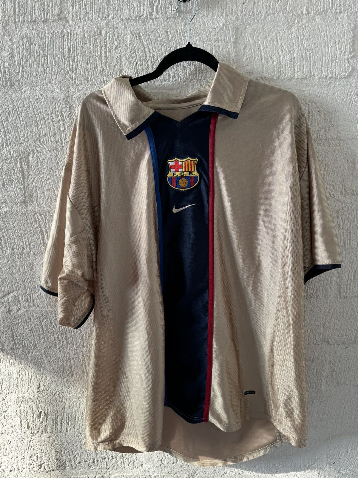 image of F C Barcelona x Nike Barcelona Saviola 7 Jersey Nike 2001-02 Lfp Home in Grey, Men's (Size 2XL)