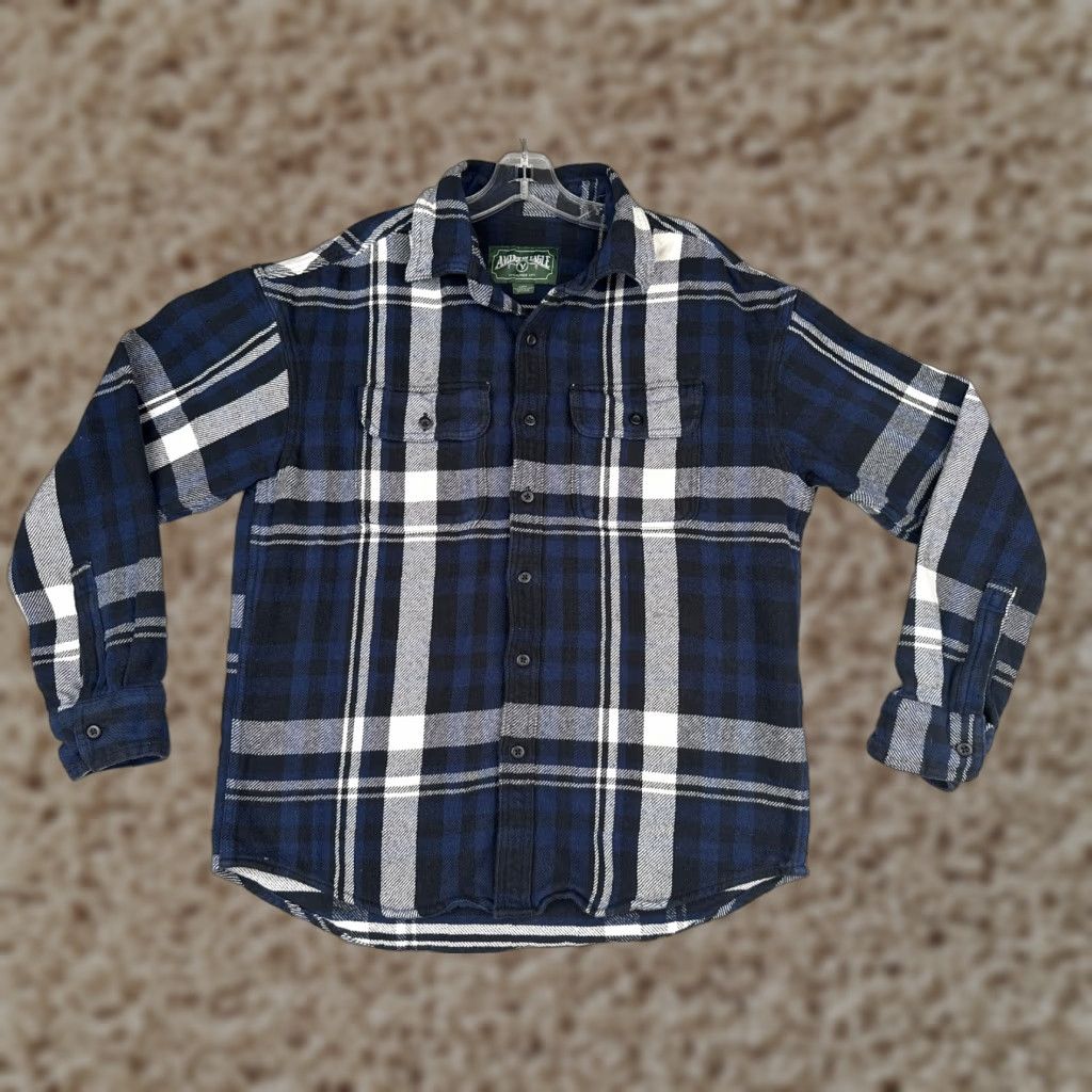 VINTAGE American Eagle Outfitters Shirt Men Medium Blue Flannel Plaid 100% Cotton Button Up READ
