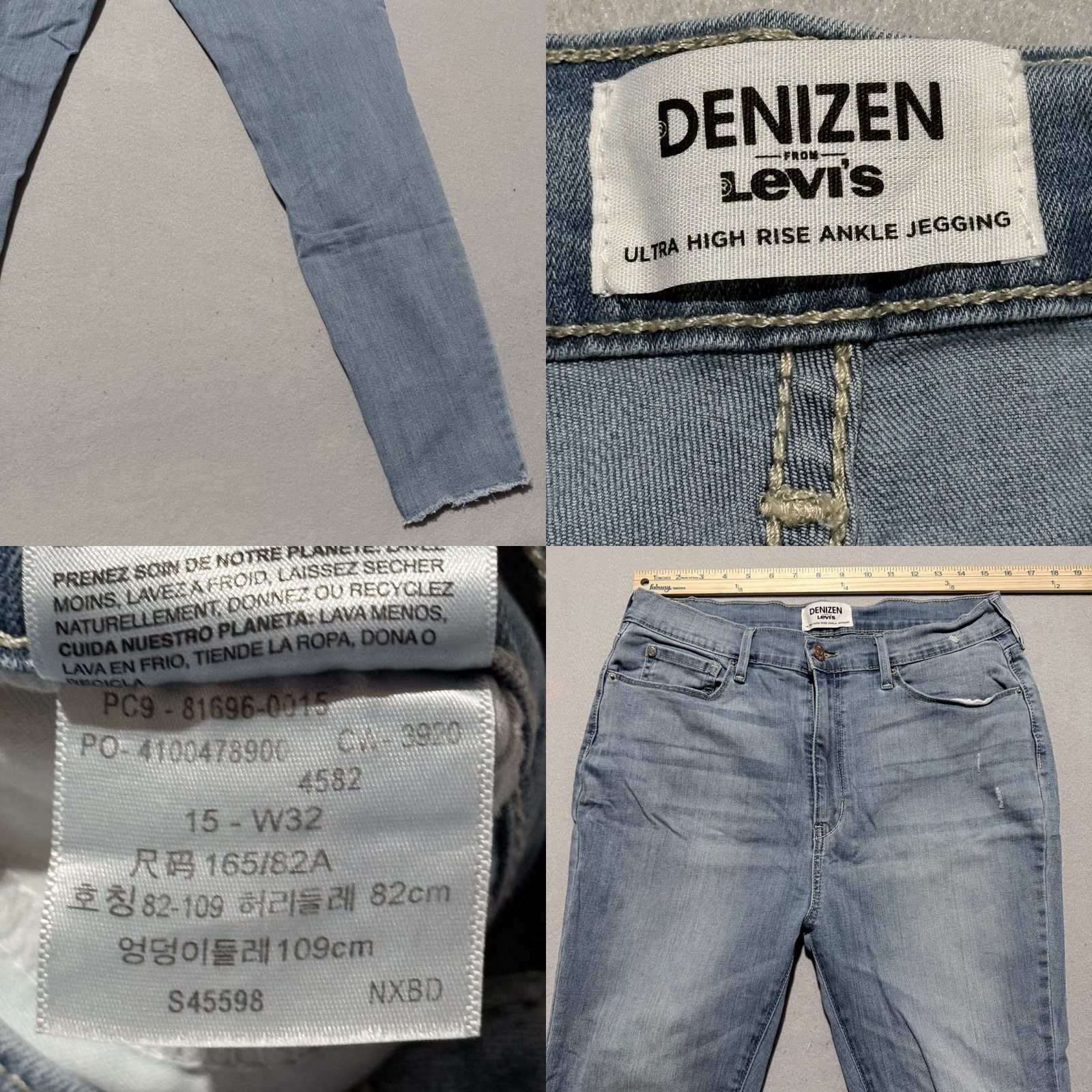 Levi's Denizen by Levi's Ultra High Rise Ankle Jegging Jeans Distressed Frayed - 15 Blue Women Jeans" Size 36" / US 14 / IT 50 - 8 Thumbnail