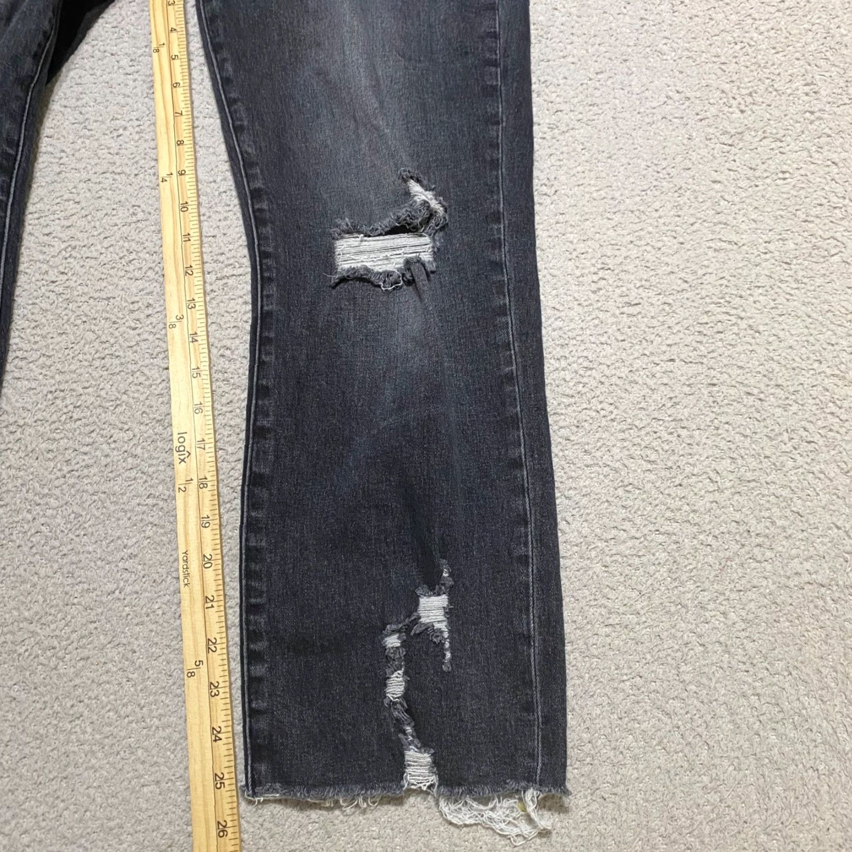 Vintage Kancan Womens Jeans sz 31 Gray Denim Mid Rise Straight Distressed Raw Hem Crop Size 24" / US 00 / IT 34 - 6 Thumbnail