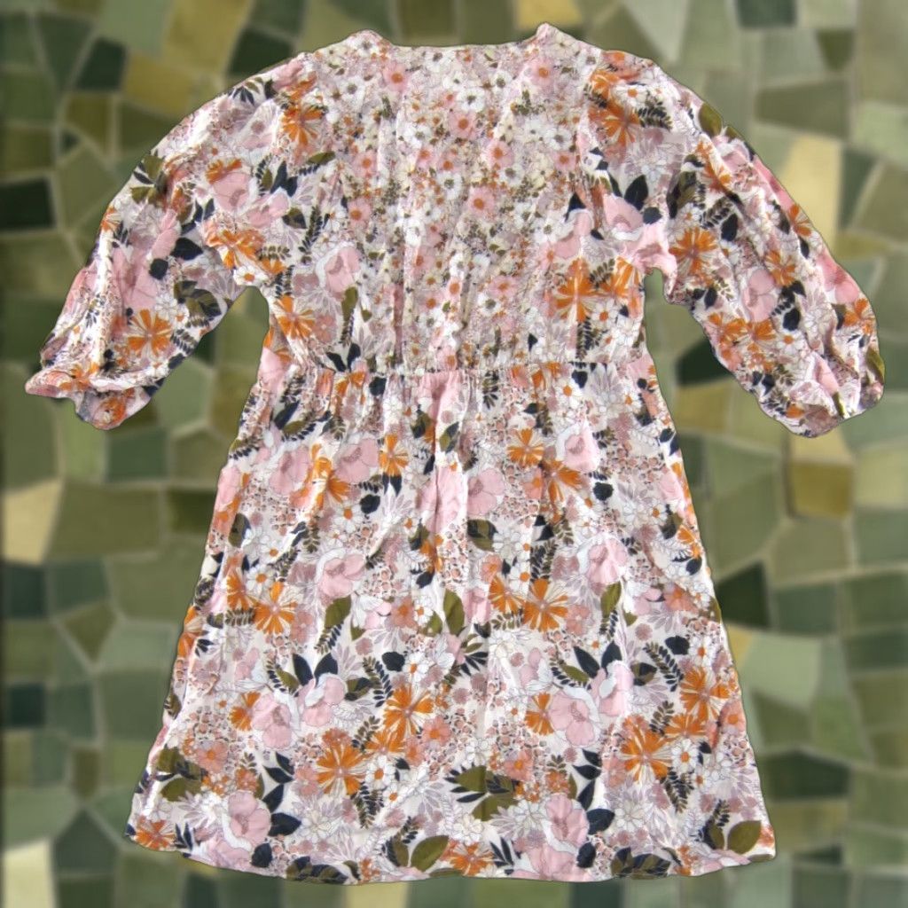 Anthropologie Fig And Flower Dress Maxi 3/4 Sleeve Tunic Pink Rayon L Womens Vintage No Size L / US 10 / IT 46 - 1 Thumbnail