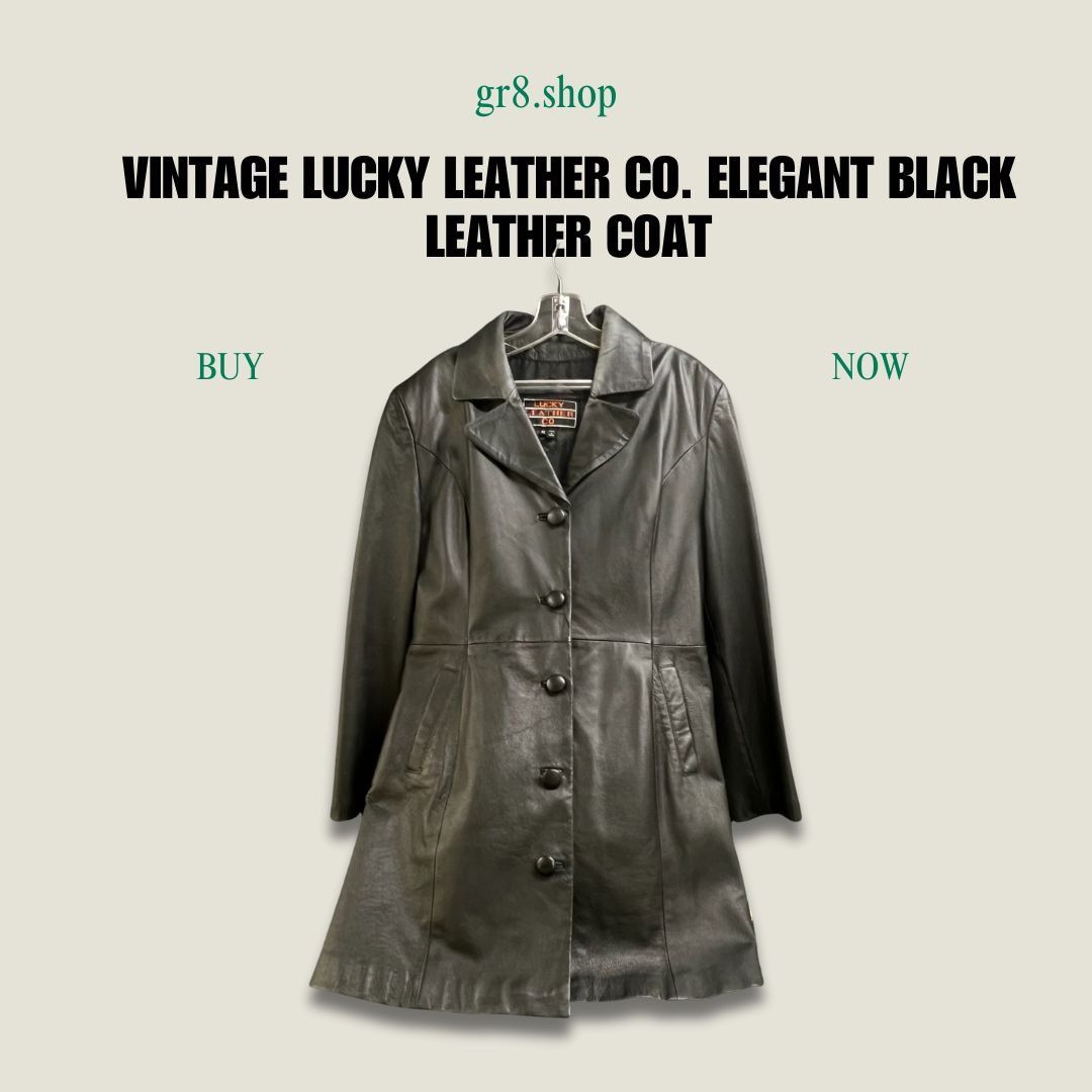 Other Vintage Lucky Leather Co. Elegant Black Leather Coat With Bu Size XL / US 12-14 / IT 48-50 - 1 Thumbnail