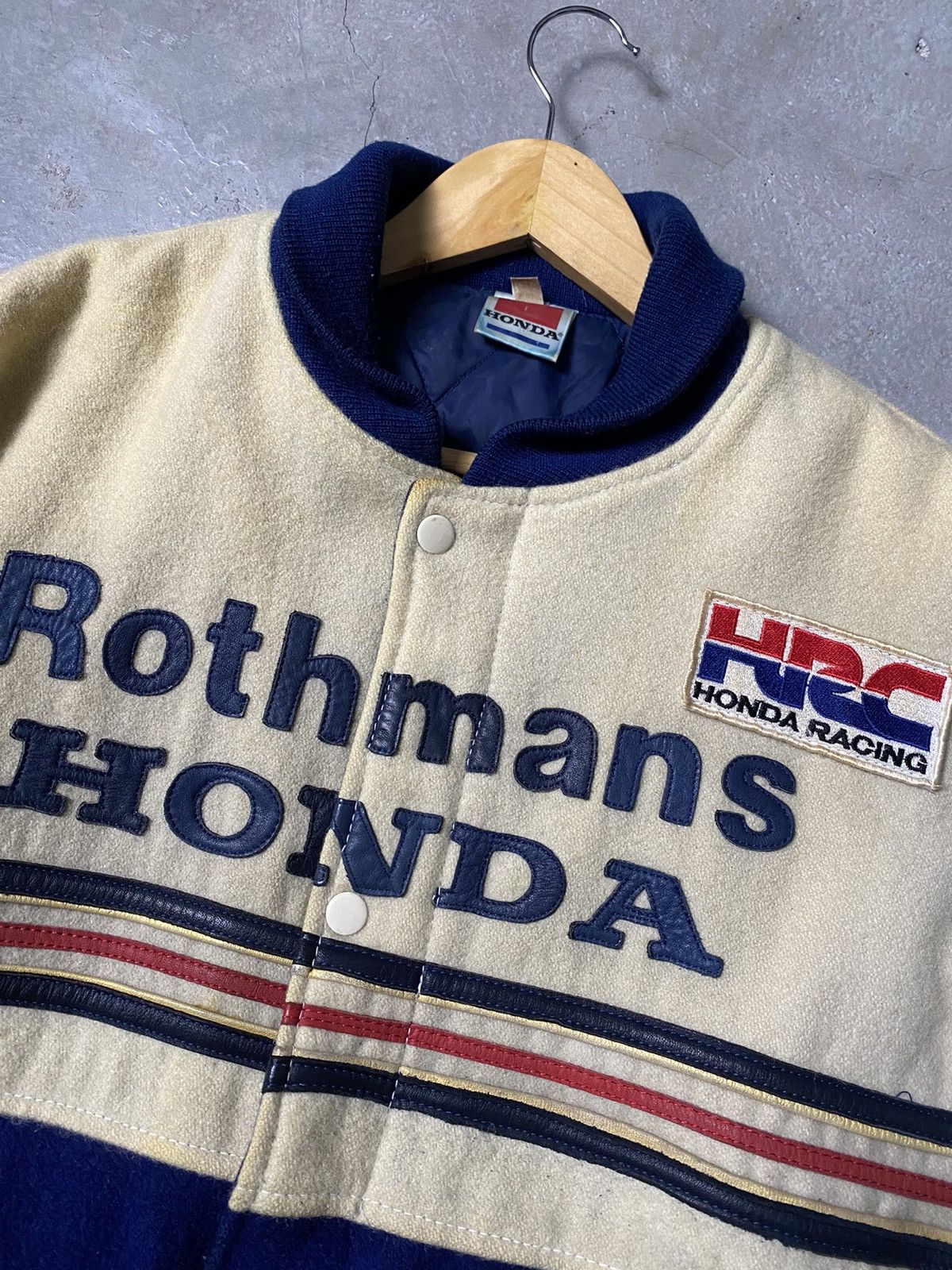 Honda Vtg Rothmans Racing Honda Leather Sleeve Wool Varsity Jacket Size US M / EU 48-50 / 2 - 14 Thumbnail
